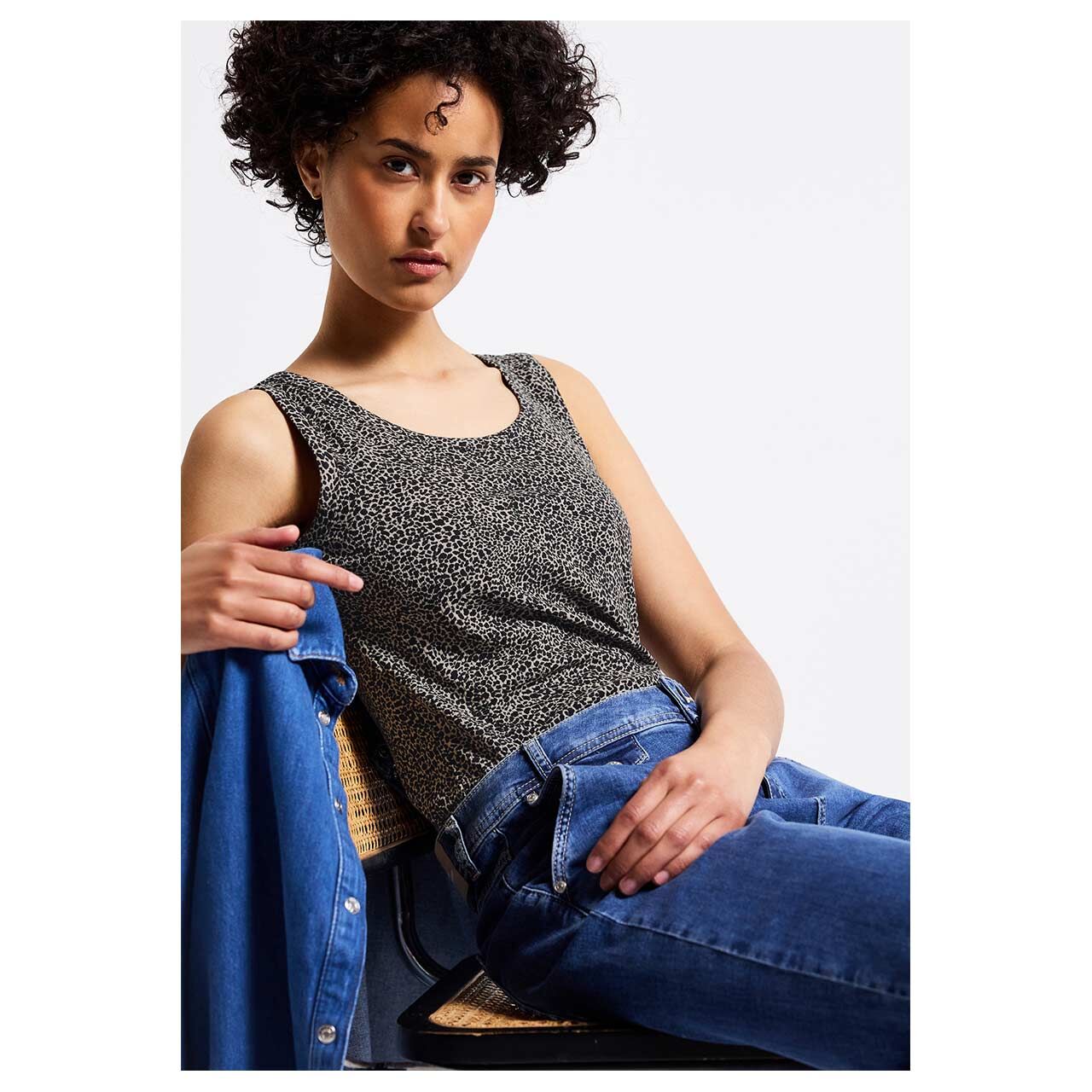 Street One Damen Top Printed Rib cotton cream