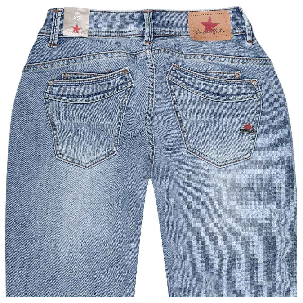 Damenjeans Malibu Straight 7/8 R Stretch Denim in Hellblau angewaschen, detaillierte Rückansicht