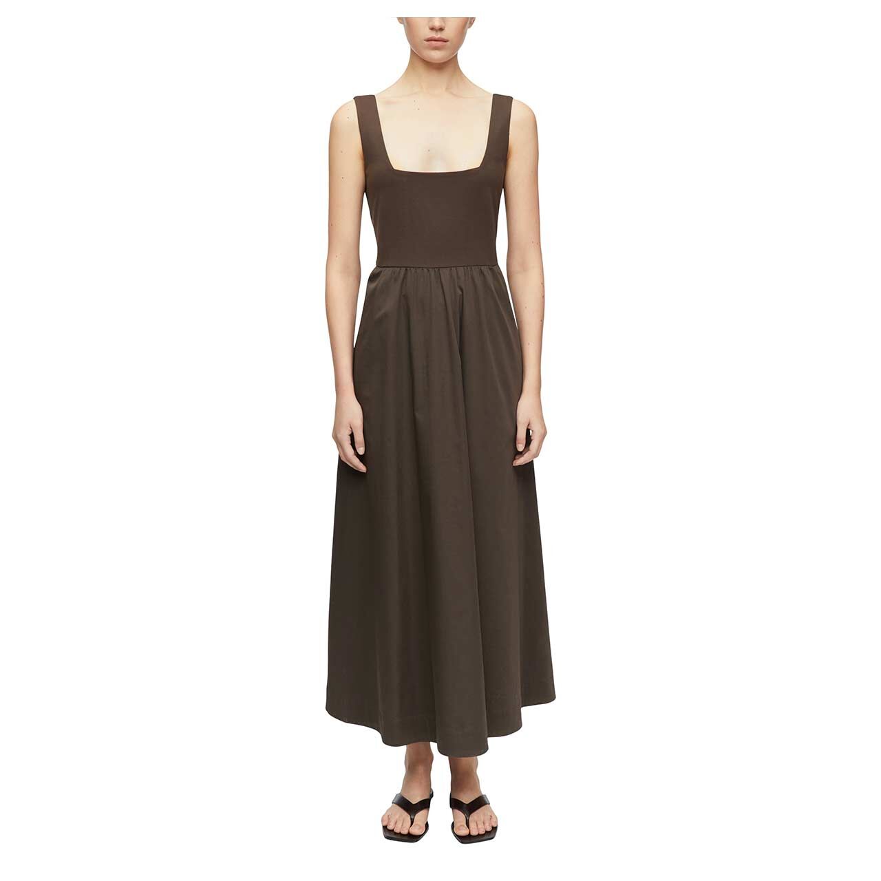 Damen Trägerkleid von Comma in Dunkelbraun, Vorderansicht am Model