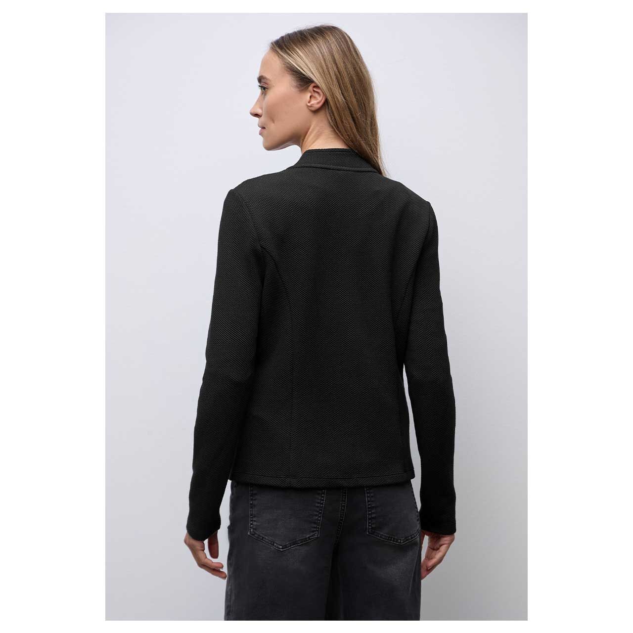 Damen Blazer Jacquard Structure von Street One in Schwarz, Rückansicht am Model
