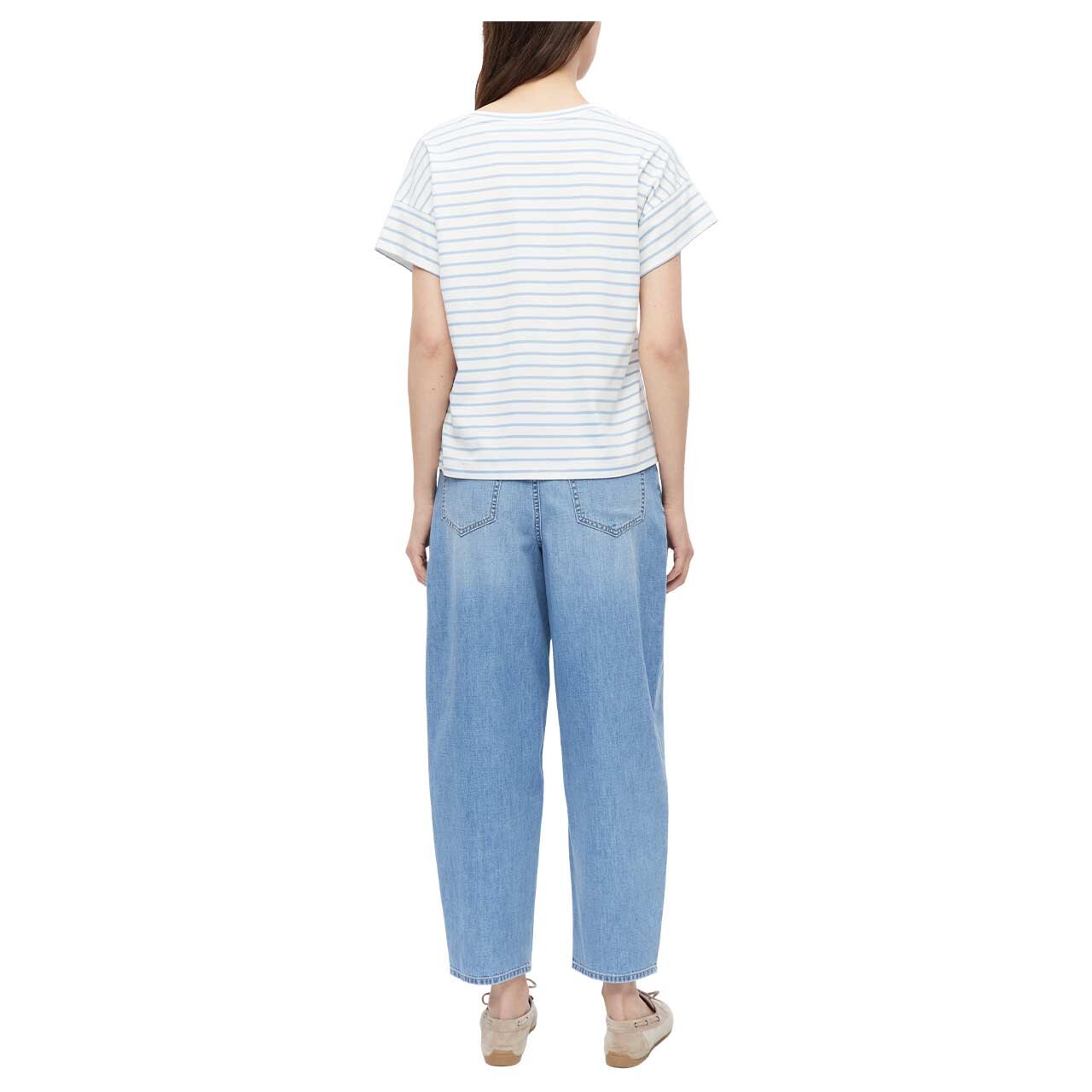 s. Oliver Damen T-Shirt in Hellblau gestreift, Rückansicht am Model