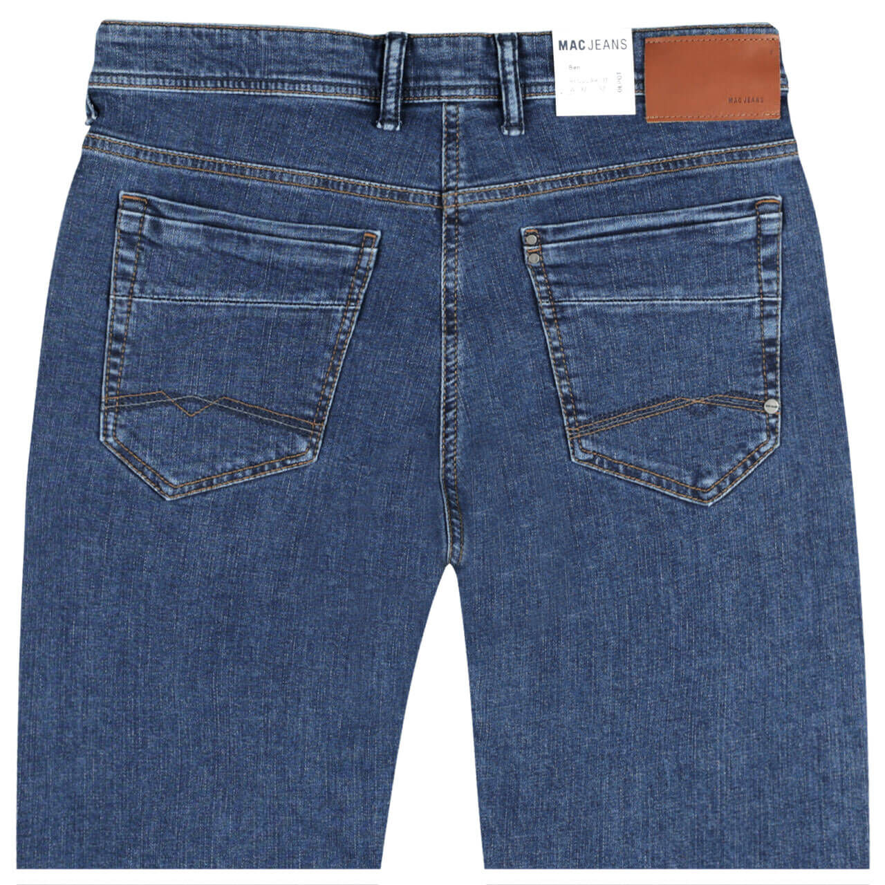 mac-jeans-ben-authenticblue-h608-hinten Stretch Herrenjeans Ben von MAC in Mittelblau, detaillierte Rückansicht