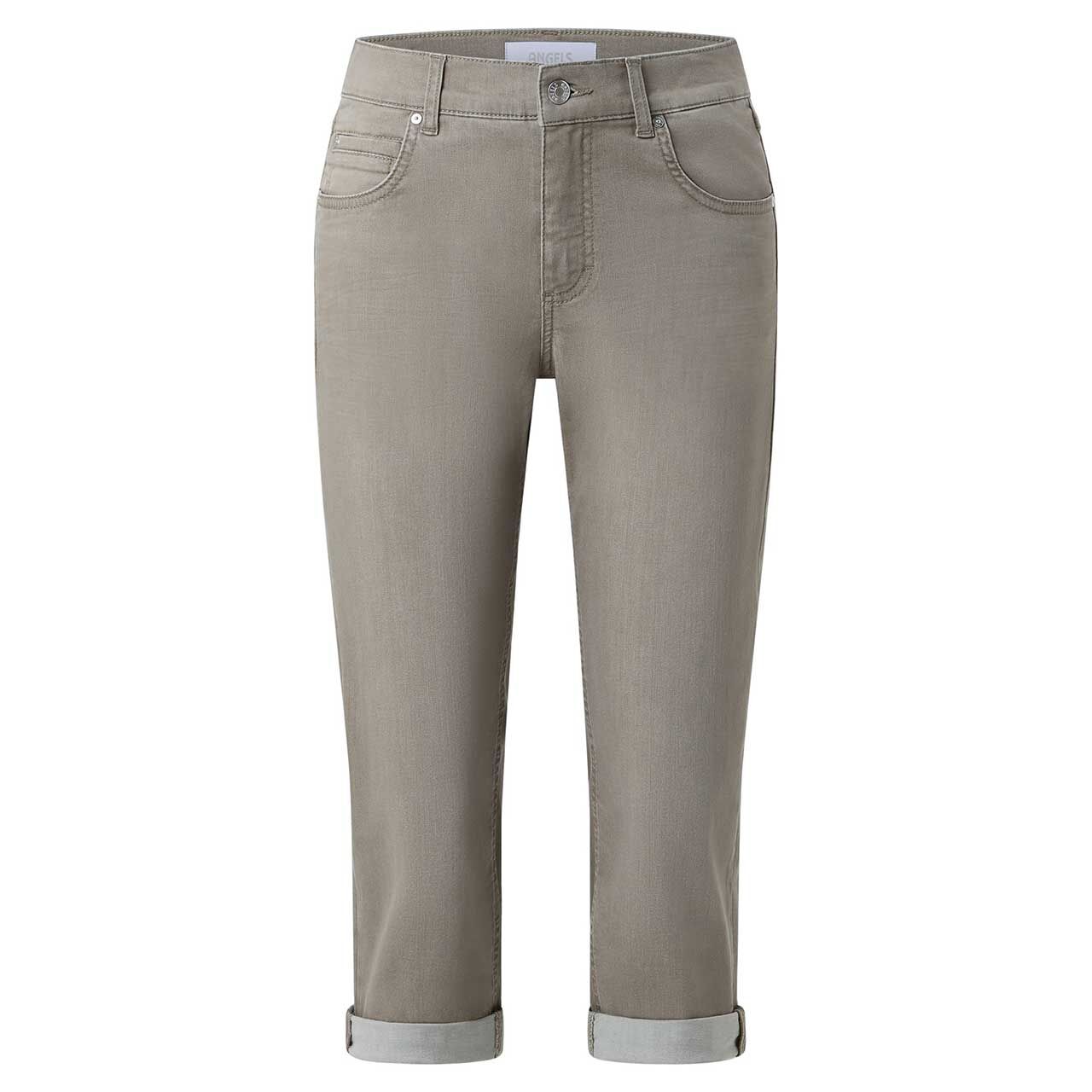 Stretch Damen 3/4 Jeans Cici TU von Angels in Olivgrün angewaschen, Vorderansicht