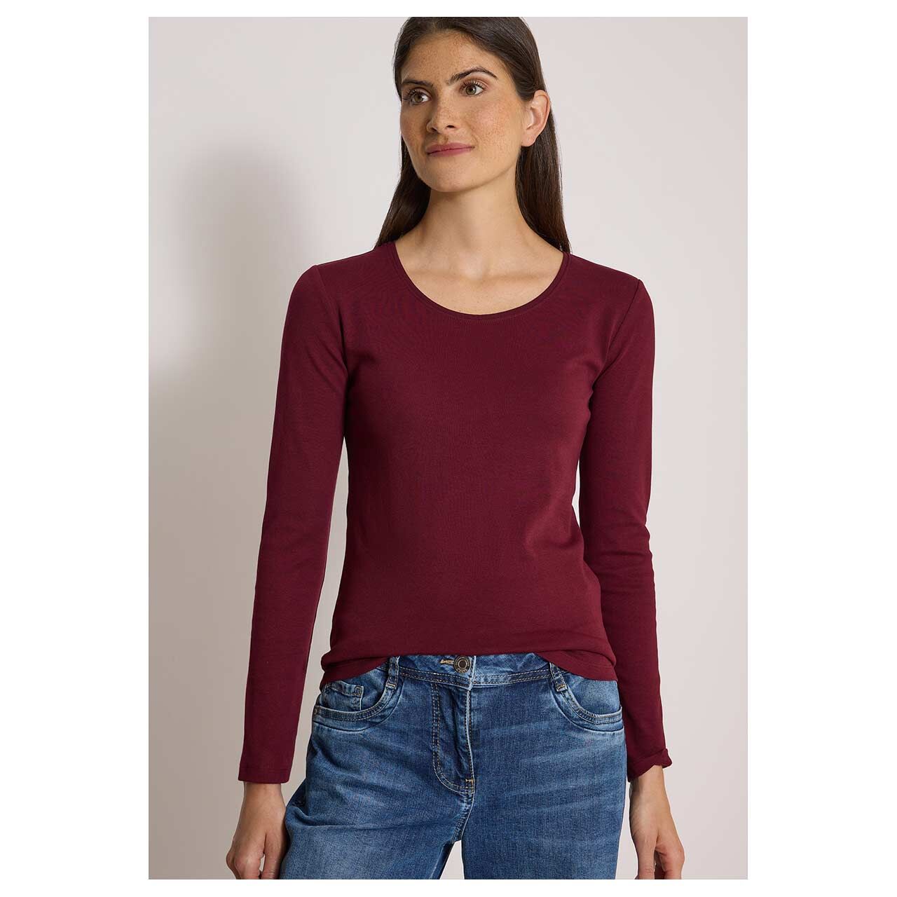 Damen Langarm Shirt Pia von Cecil in Weinrot, Vorderansicht am Model