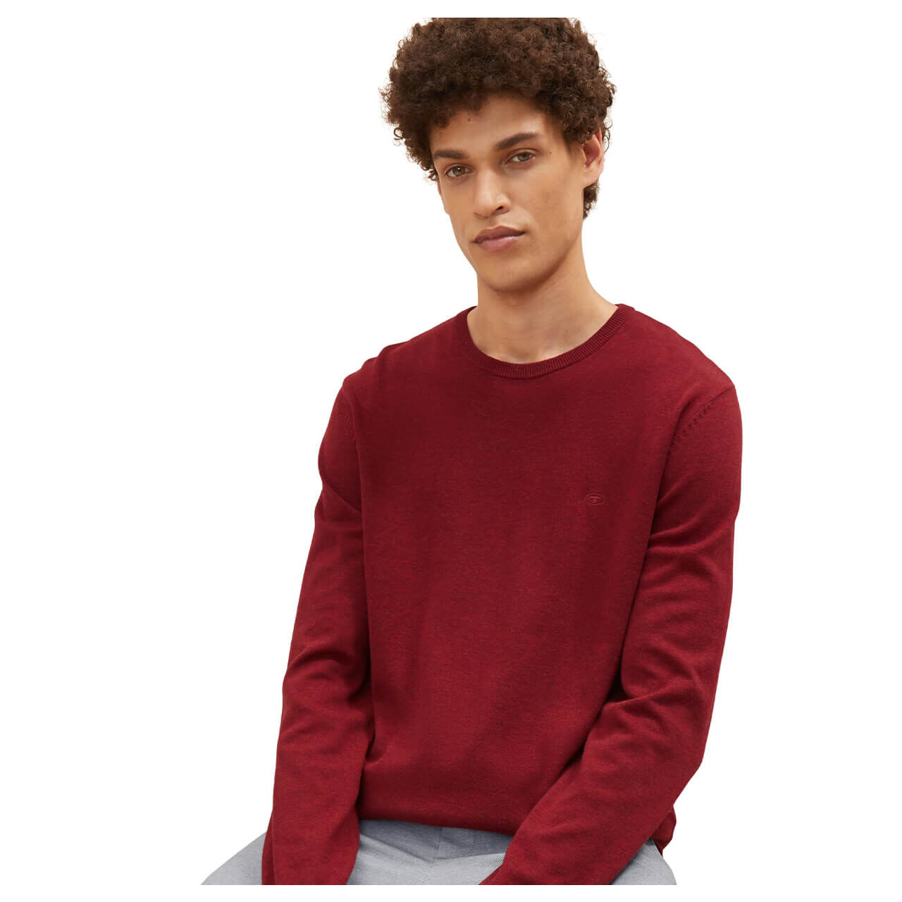 Tom Tailor Herren Basic Crew-neck Pullover burgundy melange