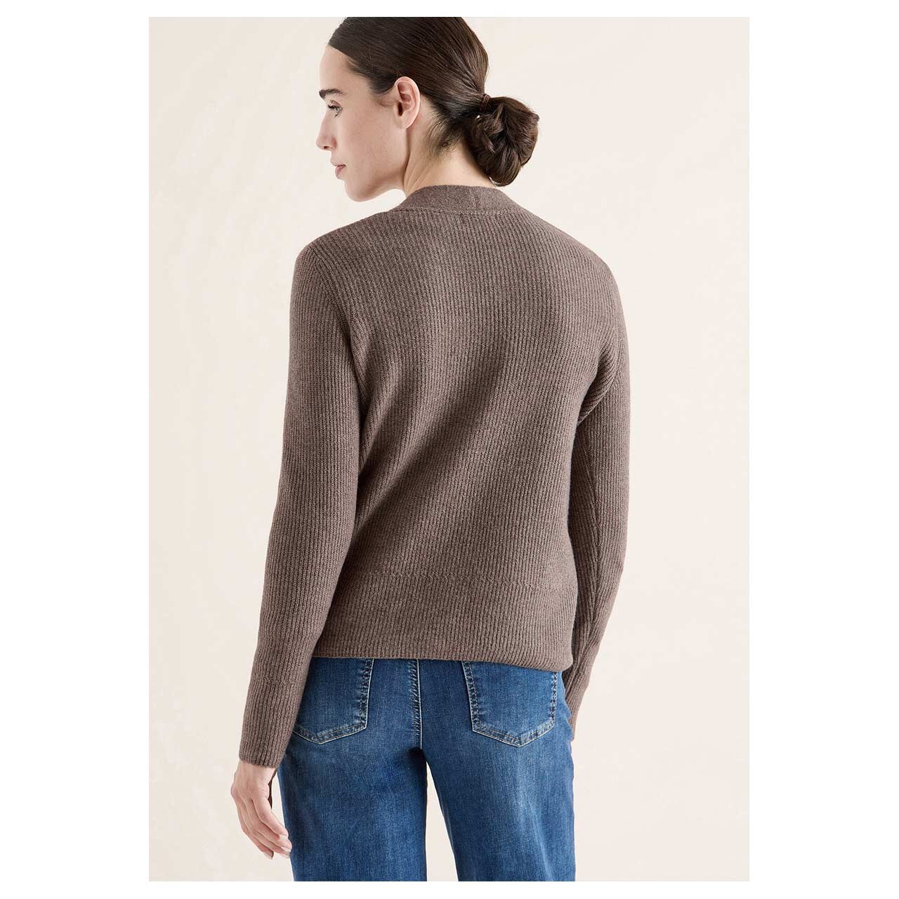 Damen Strickjacke Cosy Rib Mix Cardigan von Cecil in Braun meliert, Rückansicht am Model
