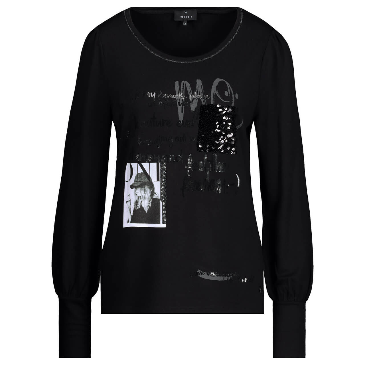 Monari Damen Langarm Shirt black glitter couture