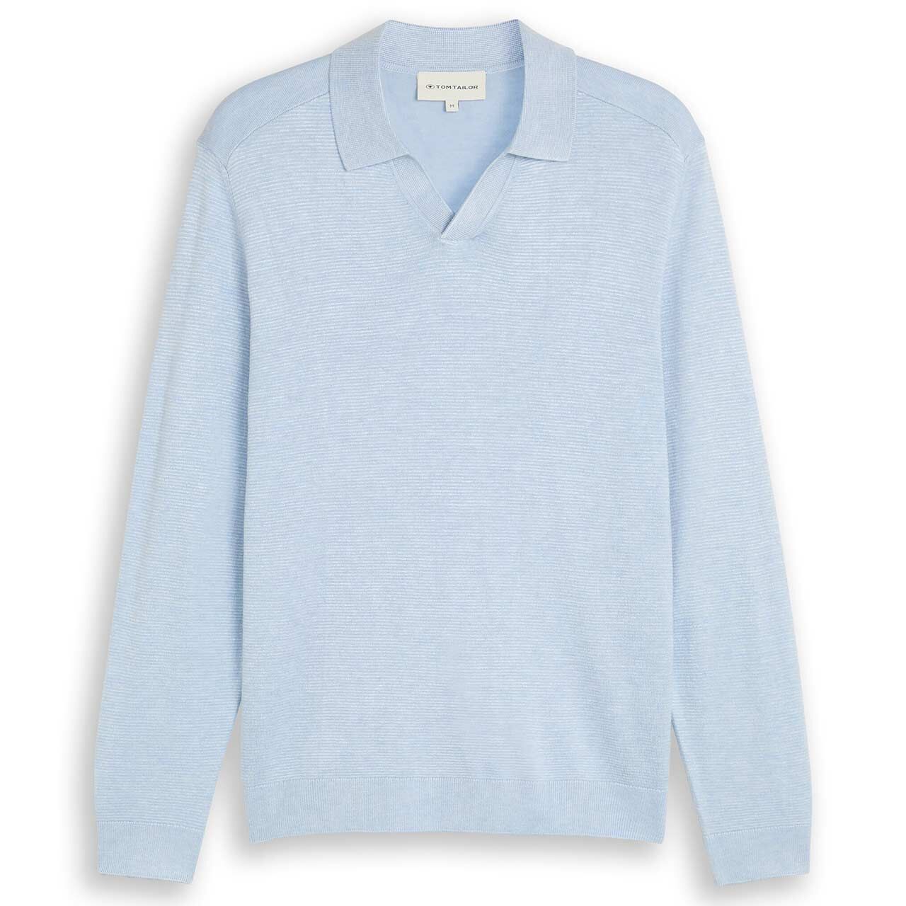 Tom Tailor Herren Polo Pullover Soft Knit pale blue melange