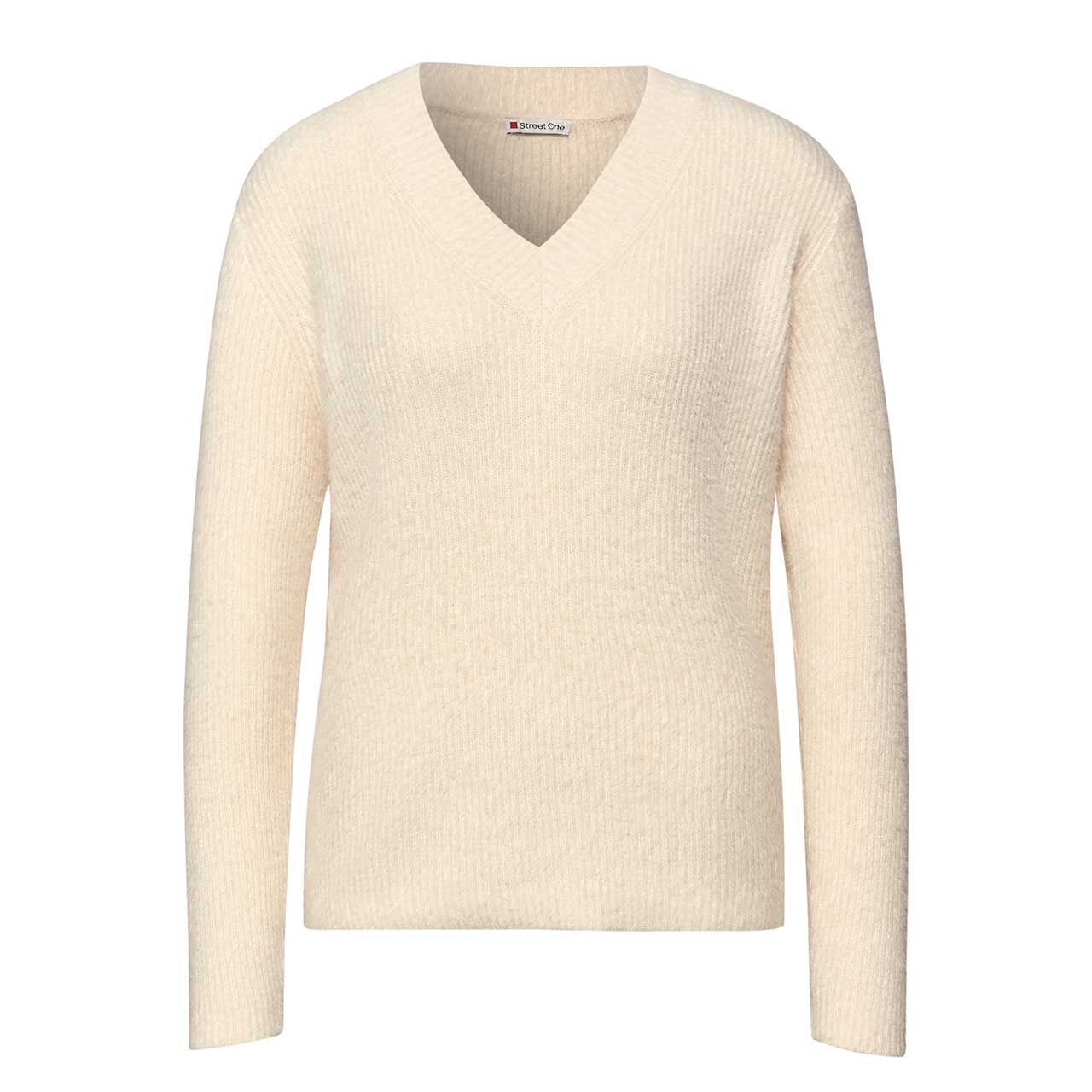 Street One Damen Pullover Fluffy V-Neck soft beige