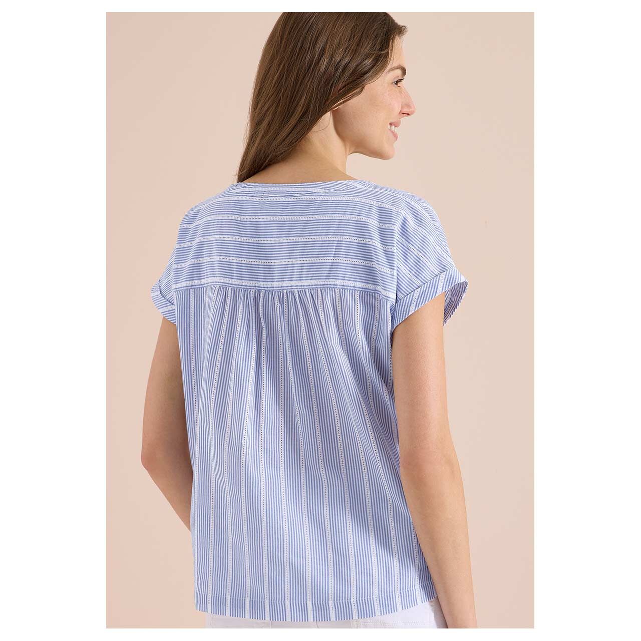 Damen Kurzarm Bluse Striped Structure von Cecil in Hellblau gestreift, Rückansicht am Model