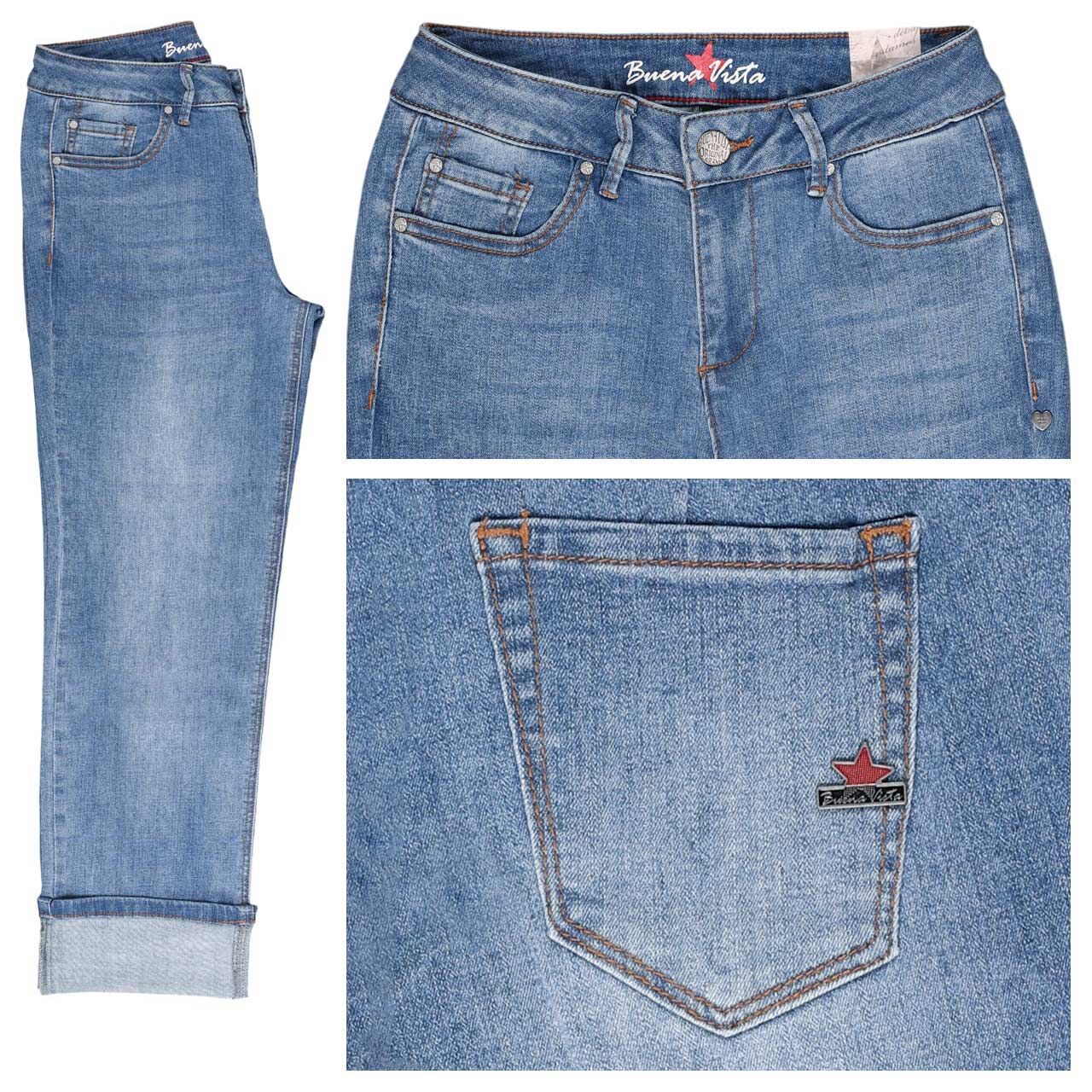 Buena Vista Stella-Zip Straight 7/8 Stretch Denim Jeans mid stone