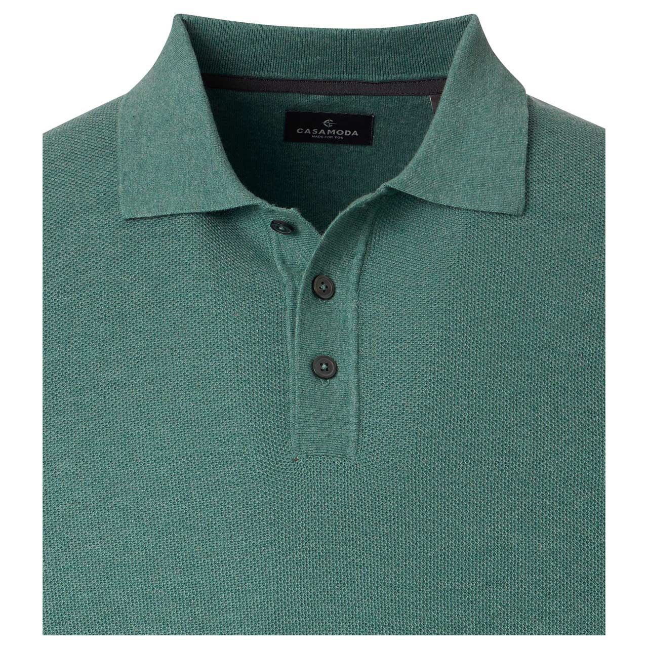 Herren Polo Langarm Shirt von Casa Moda in Grün meliert, detaillierte Vorderansicht