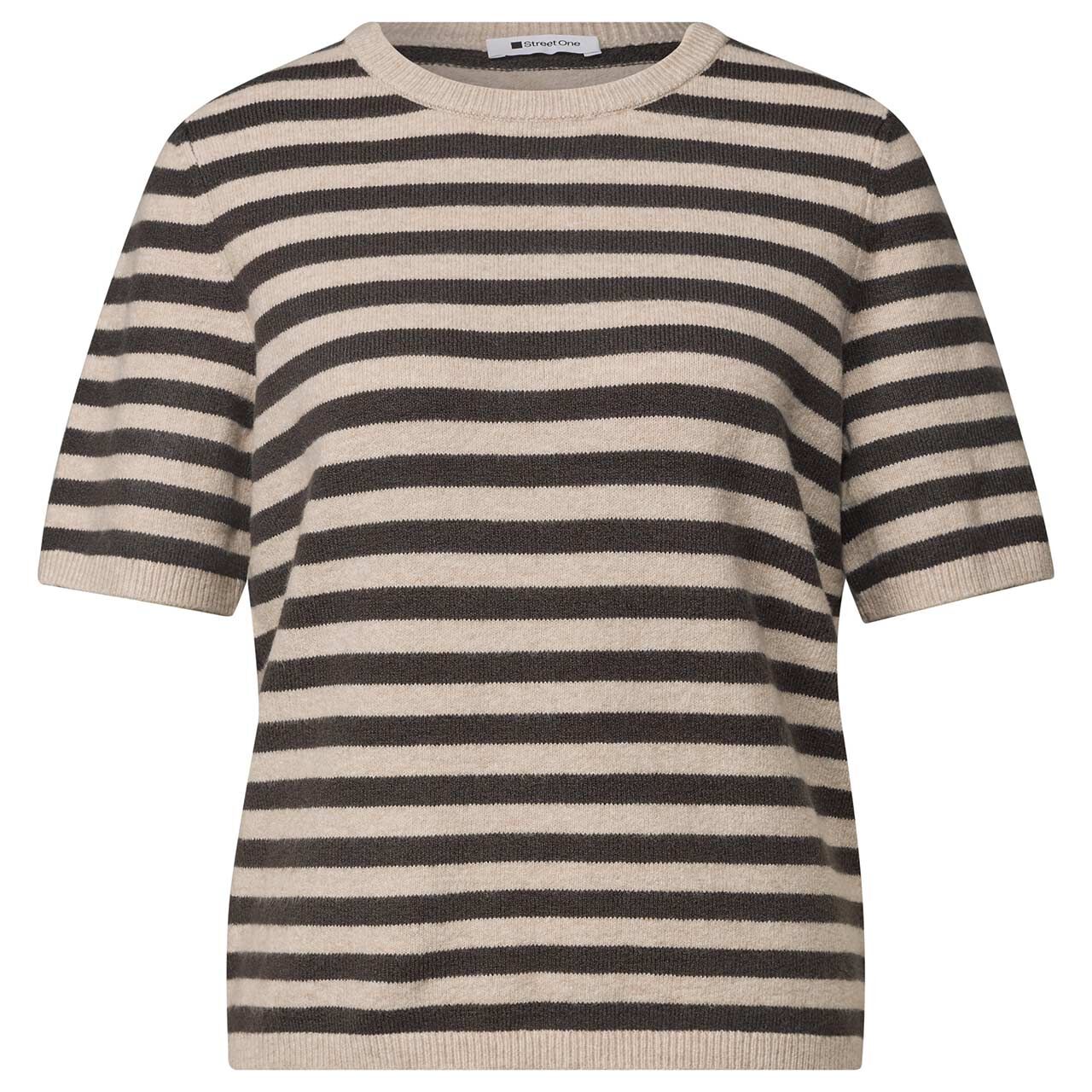 Street One Damen Kurzarm Pullover Cosy Sweater clay sand stripes