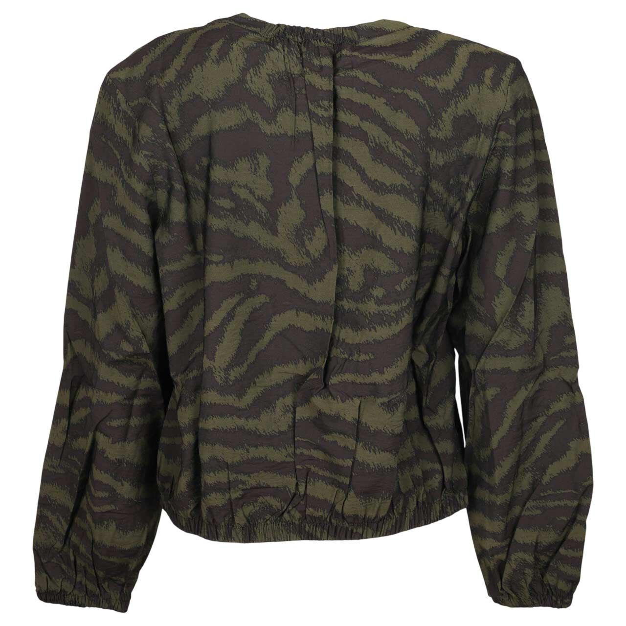 Damen Langarm Bluse von s.Oliver in Dunkelgrün mit Print, Rückansicht