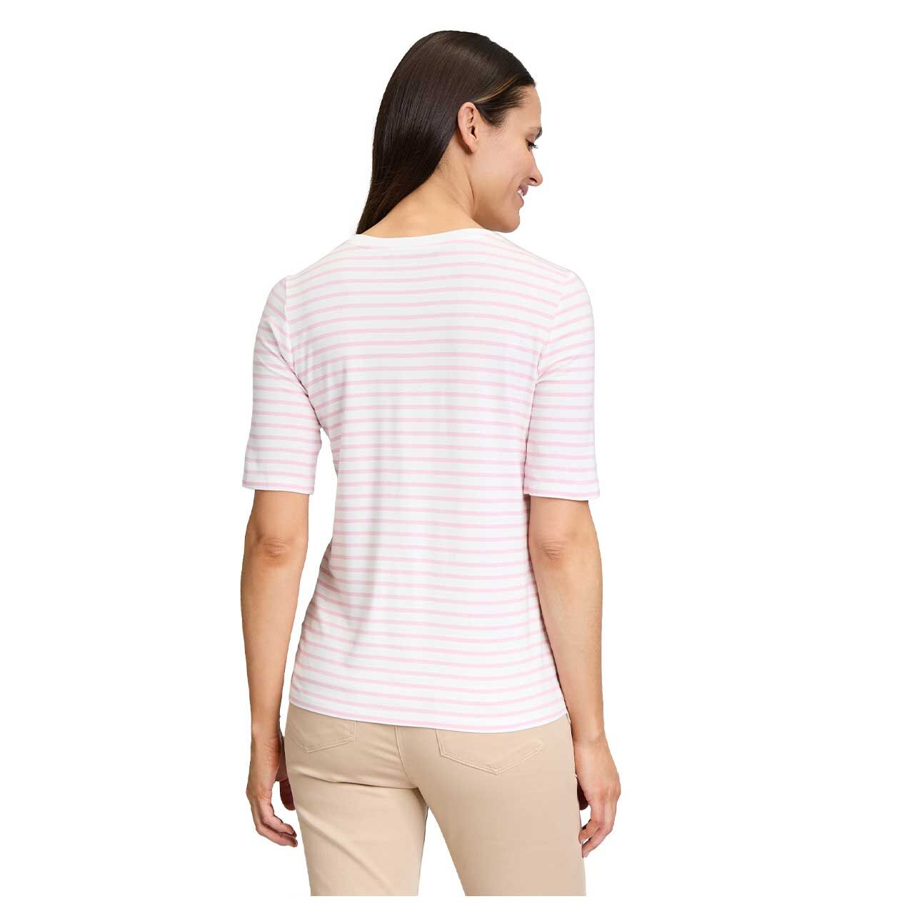 Damen T-Shirt von Betty Barclay in Rosa gestreift, Rückansicht Oberkörper getragen