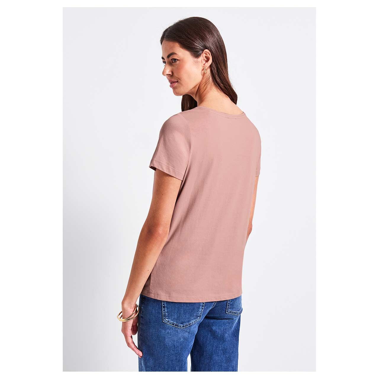 Damen T-Shirt Basic Wording von Street One in Altrosa, Rückansicht am Model