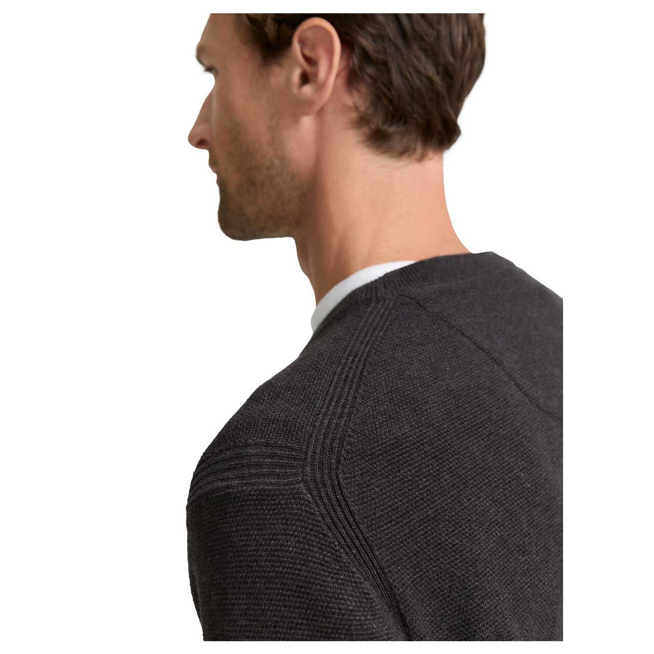 Herren Pullover Structured Crewneck Knit von Tom Tailor in Dunkelgrau meliert, Detailansicht