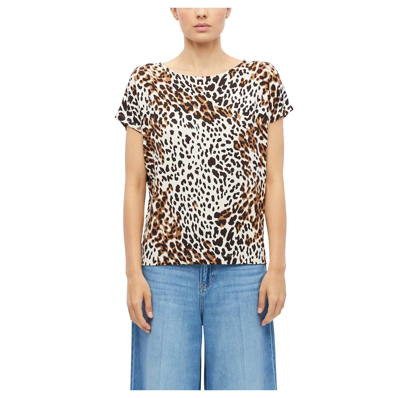 s.Oliver Damen T-Shirt in Braun mit Print, detaillierte Vorderansicht am Model