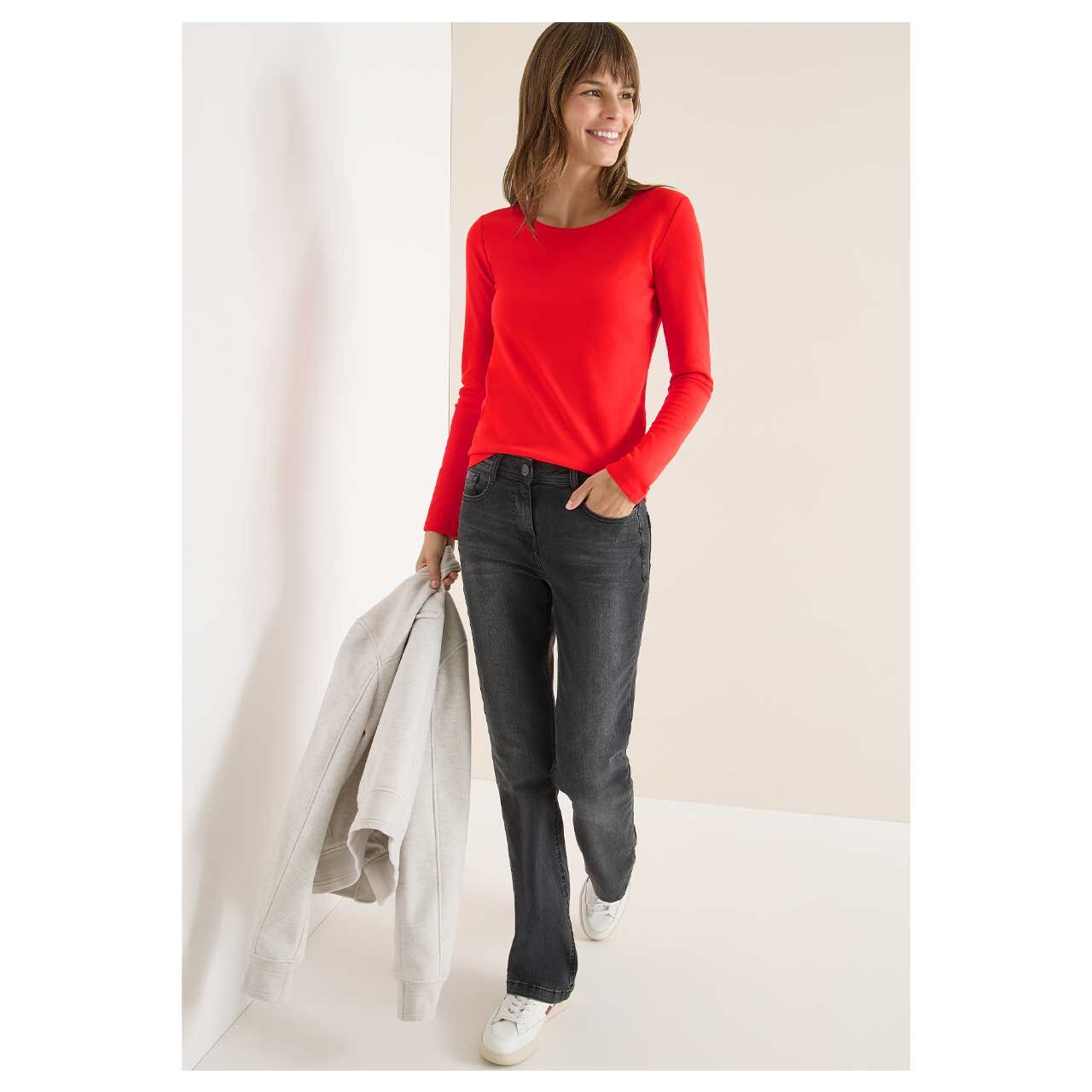 Damen Langarm Shirt Pia von Cecil in Orange-Rot, Ganzkörperansicht am Model