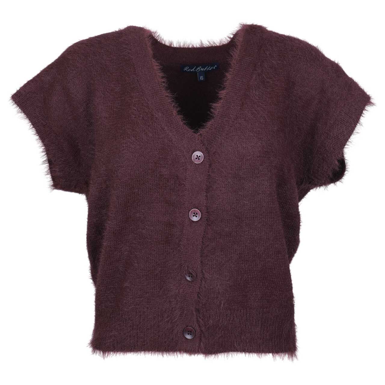 Red Button Damen Kurzarm Strickjacke Sleeveless Fuzzy burgundy