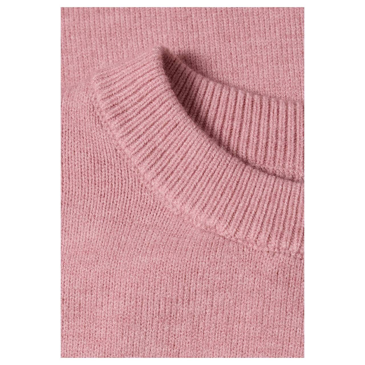 Damen 3/4 Arm Pullover Basic Sweater von Street One in Rosa meliert, Detailansicht Ausschnitt