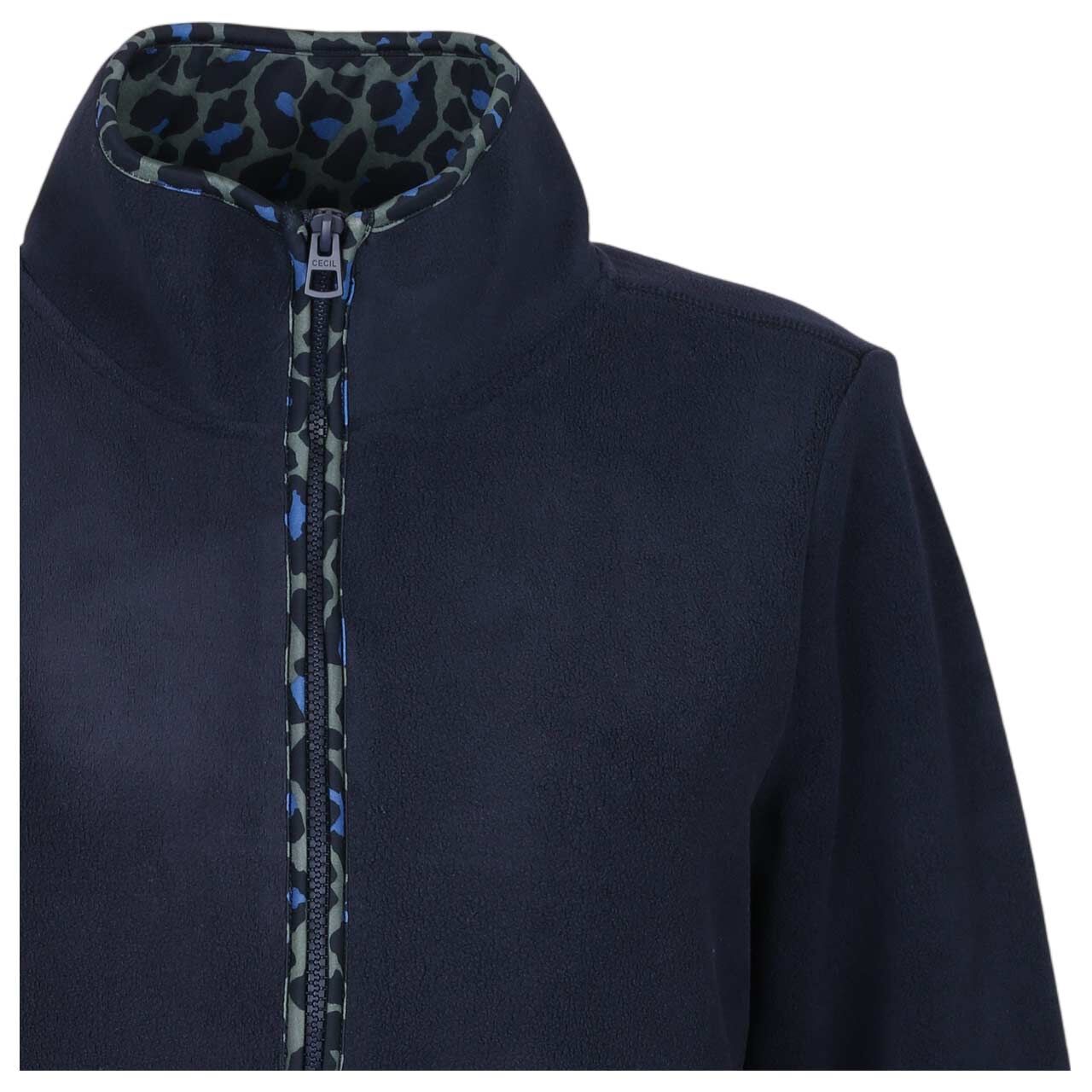 Damen Pullover Troyer Fleece von Cecil in Dunkelblau mit Print, Detailansicht vorne