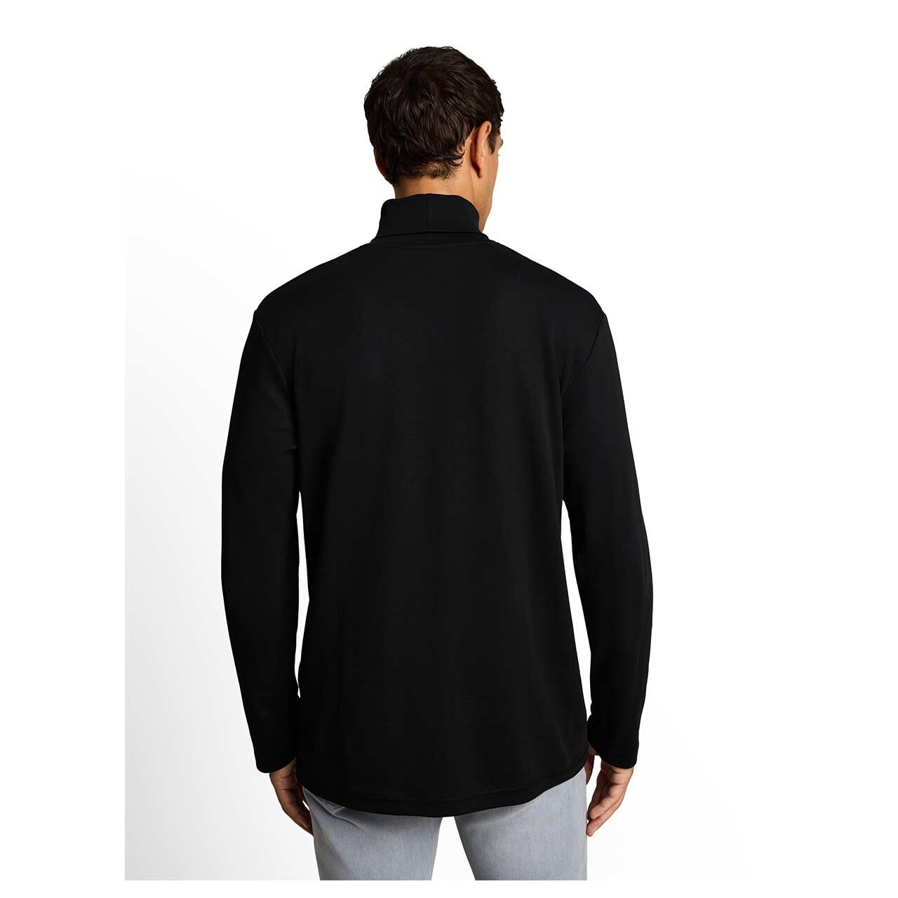 Herren Rollkragen Langarm Shirt Turtleneck von Tom Tailor in Schwarz mit Print, Rückansicht am Model