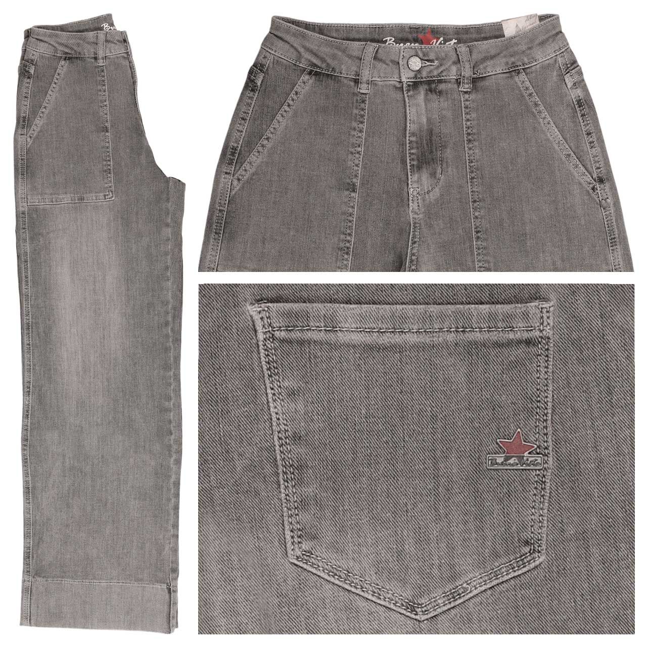 Buena Vista Wide Leg Worker Stretch Denim Jeans faded grey