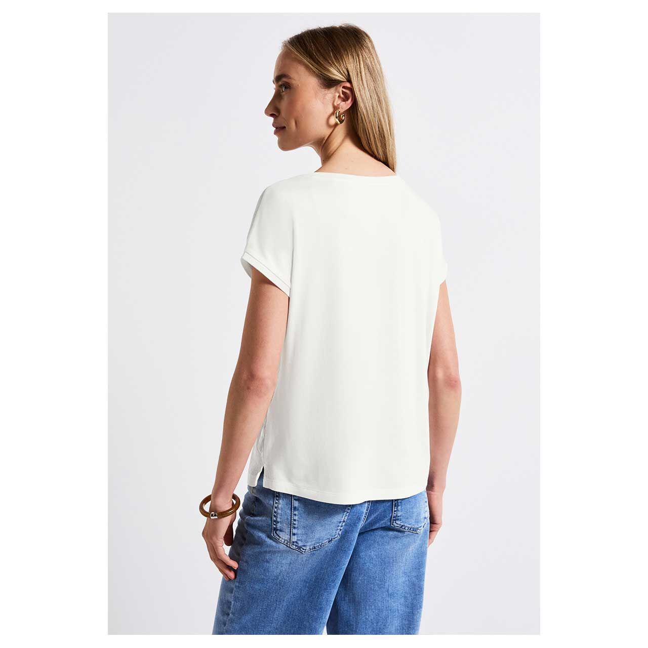 Damen T-Shirt Structure Mix von Street One in Cremeweiß, Rückenansicht am Modell