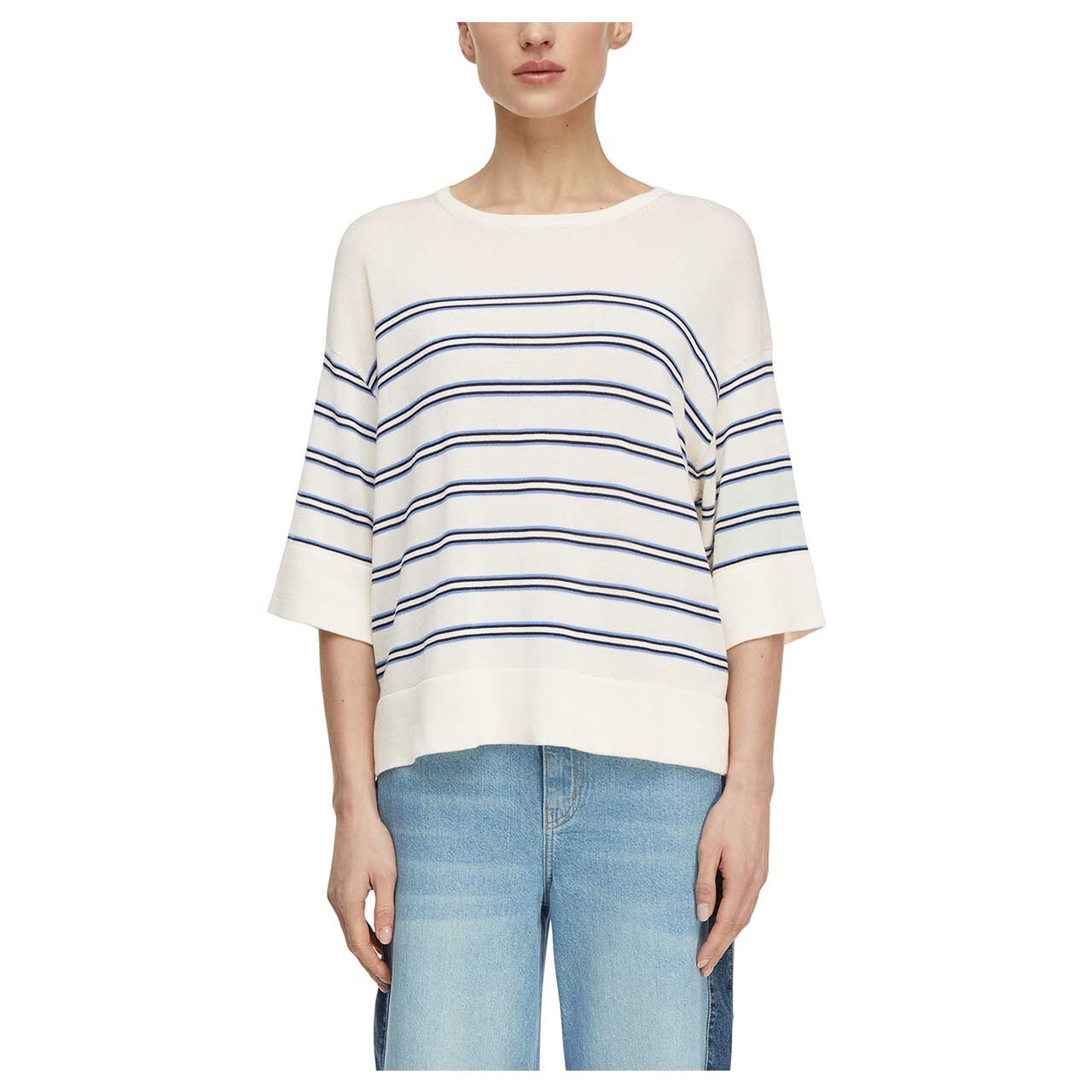 Damen 3/4 Arm Pullover von Comma in Cremeweiß gestreift, Vorderansicht am Model