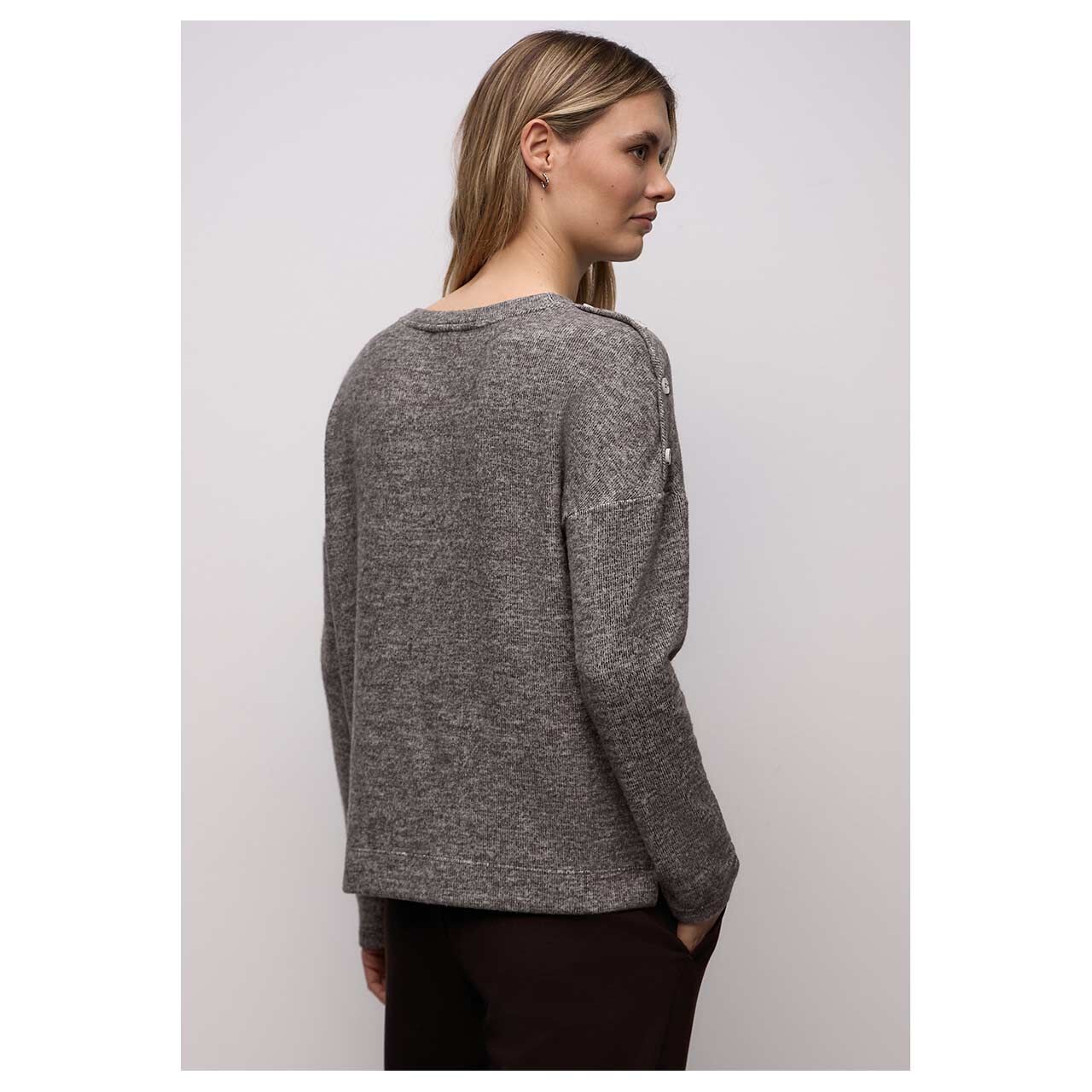 Damen Langarm Shirt Soft Look von Street One in Braun meliert, Rückansicht am Model