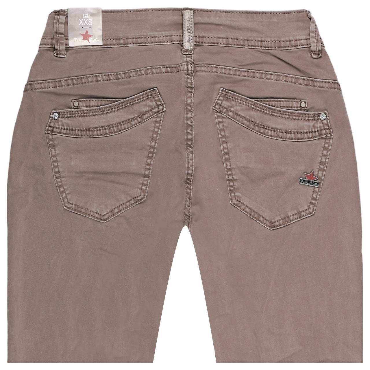 Damen Ankle Baumwollhose Malibu Cropped Stretch Twill von Buena Vista in Grau-Braun, Rückansicht