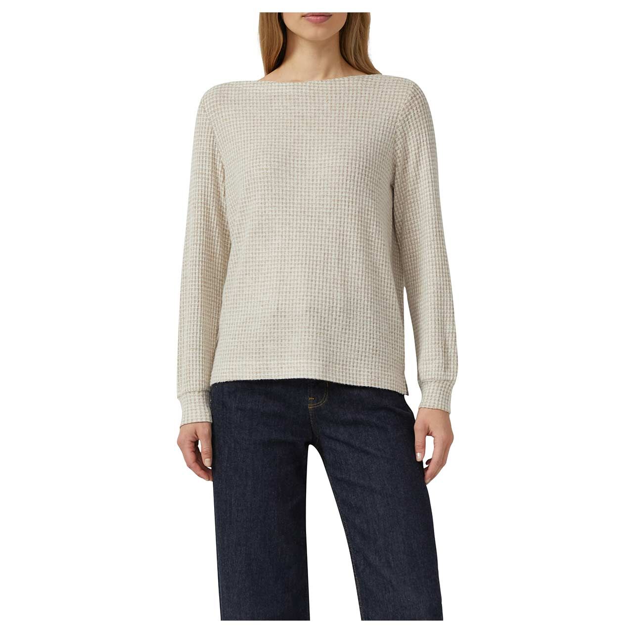 Damen Langarm Shirt von s.Oliver in Beige kariert, Vorderansicht am Model