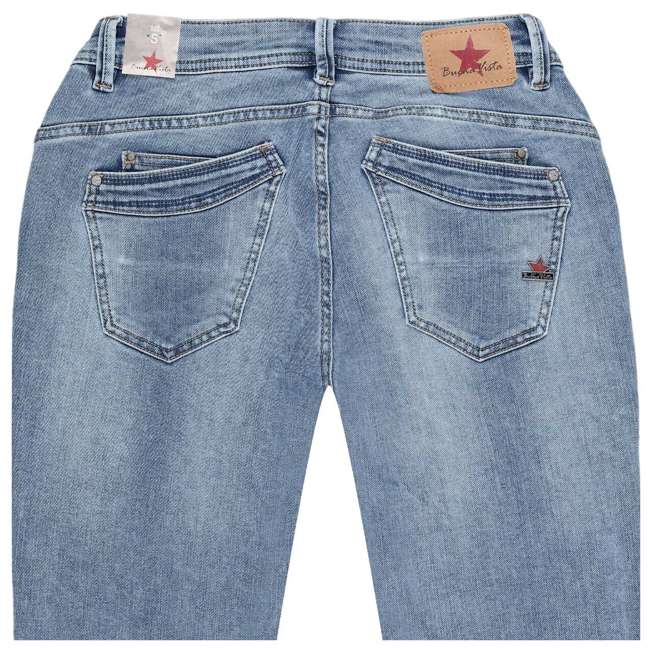Damen Ankle Jeans Malibu Cropped Stretch Denim in Blau angewaschen mit Destroyed-Effekten, detaillierte Rückansicht
