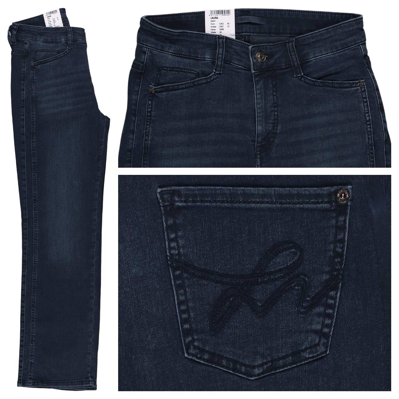 MAC Laura Jeans basic blue black wash seam