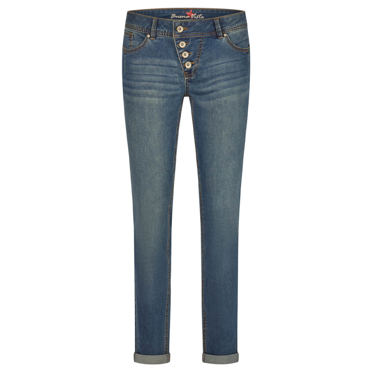 Stretch Denim Jeans Malibu von Buena Vista in Mittelblau angewaschen, Vorderansicht