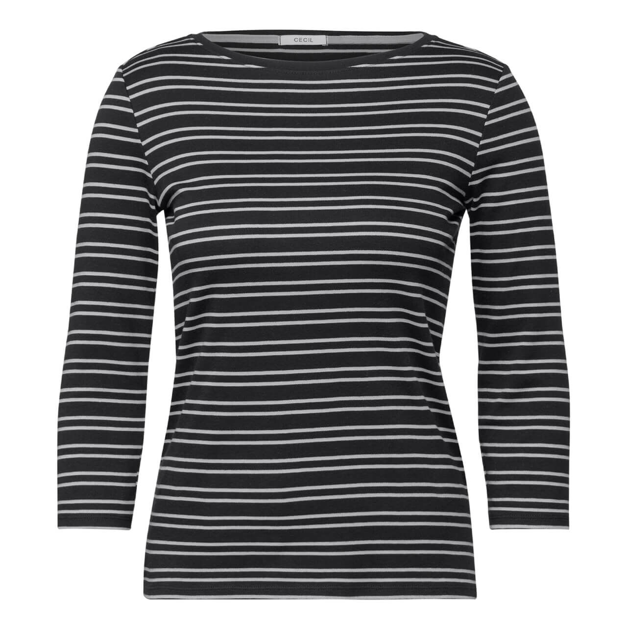 Cecil Damen 3/4 Arm Shirt Two-tone Striped Boatneck black