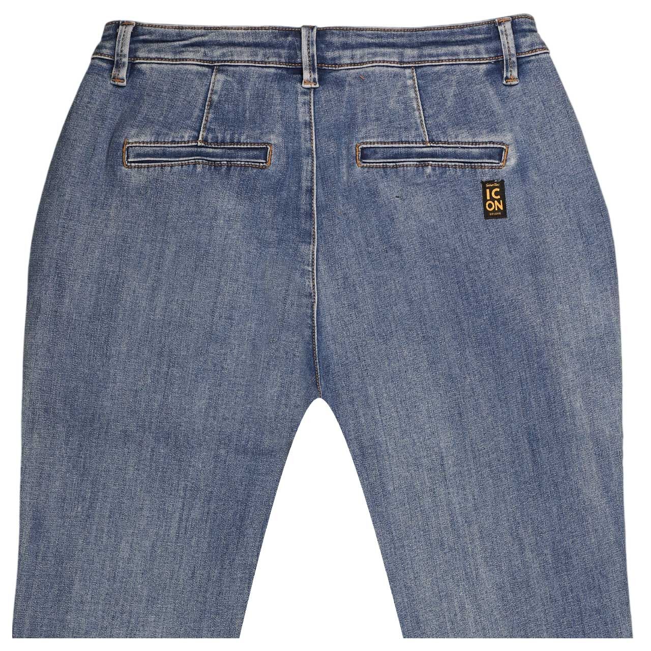 7/8 Damenjeans Rising Sun Cropped von Senoritas Icon in Blau angewaschen, detaillierte Rückansicht