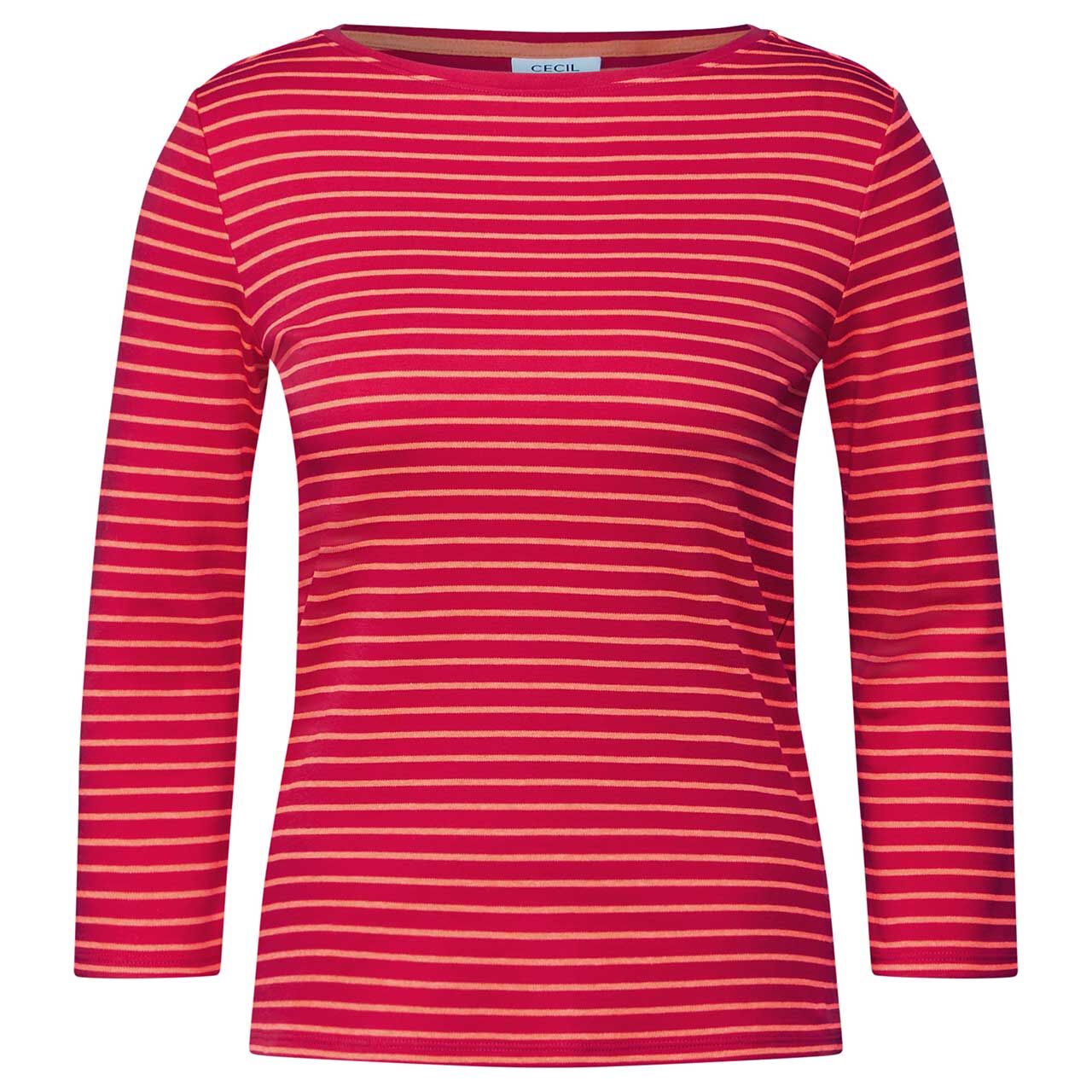 Cecil Damen 3/4 Arm Shirt Two-tone Striped Boatneck granita red