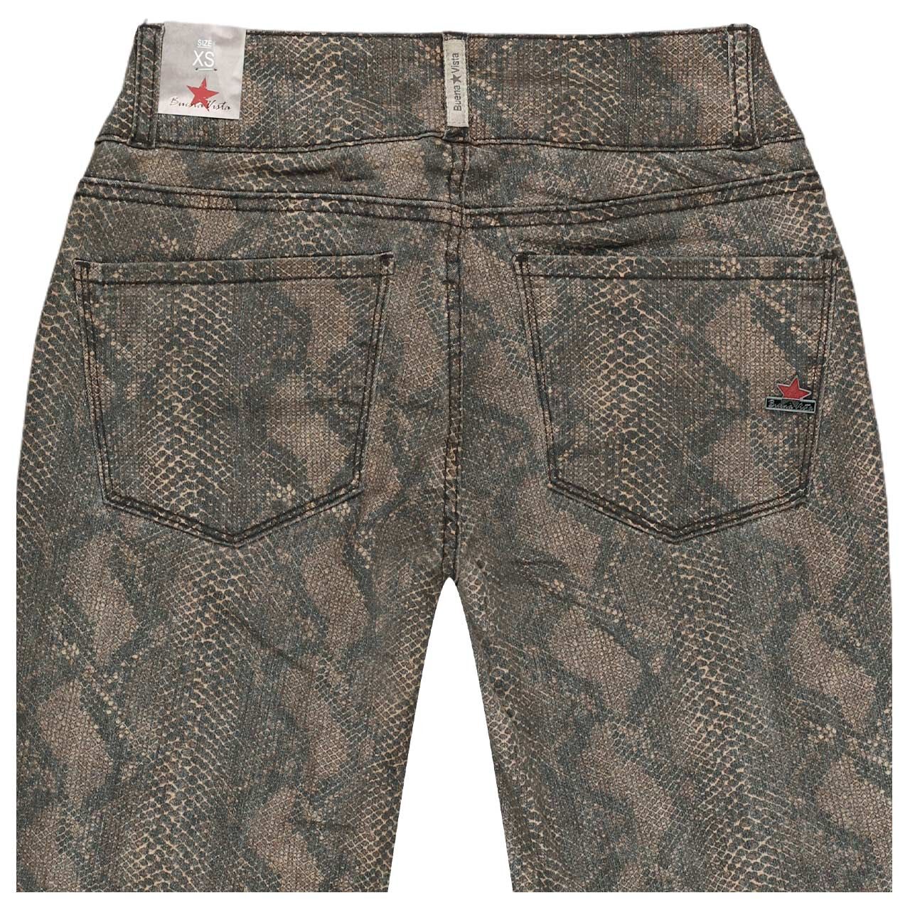 Damen Baumwollhose Ankle Tummyless Cropped Stretch Twill von Buena Vista in Braun mit Print, detaillierte Rückansicht
