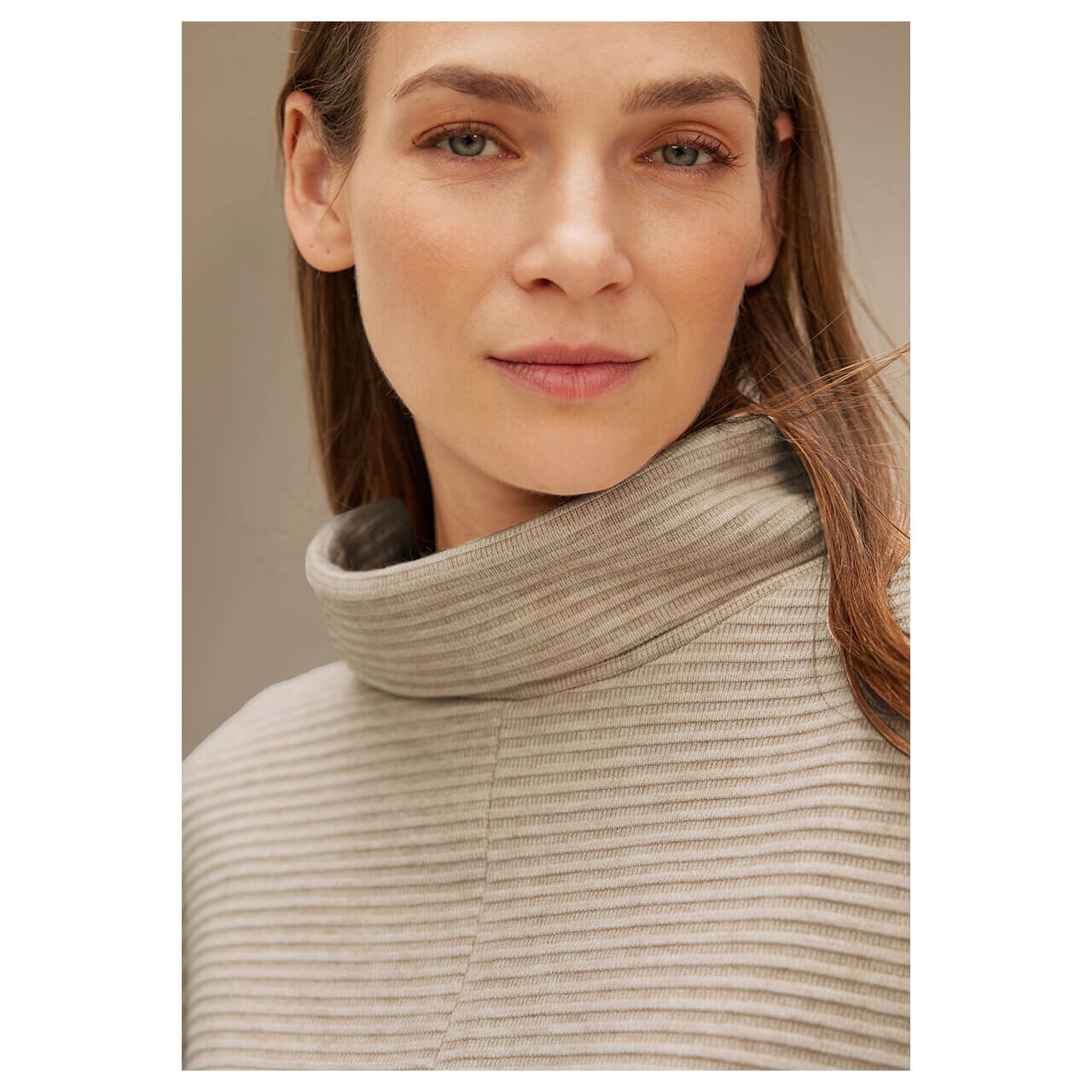 Street One Damen 3/4 Arm Rollkragen Pullover Structured Scarf sand melange