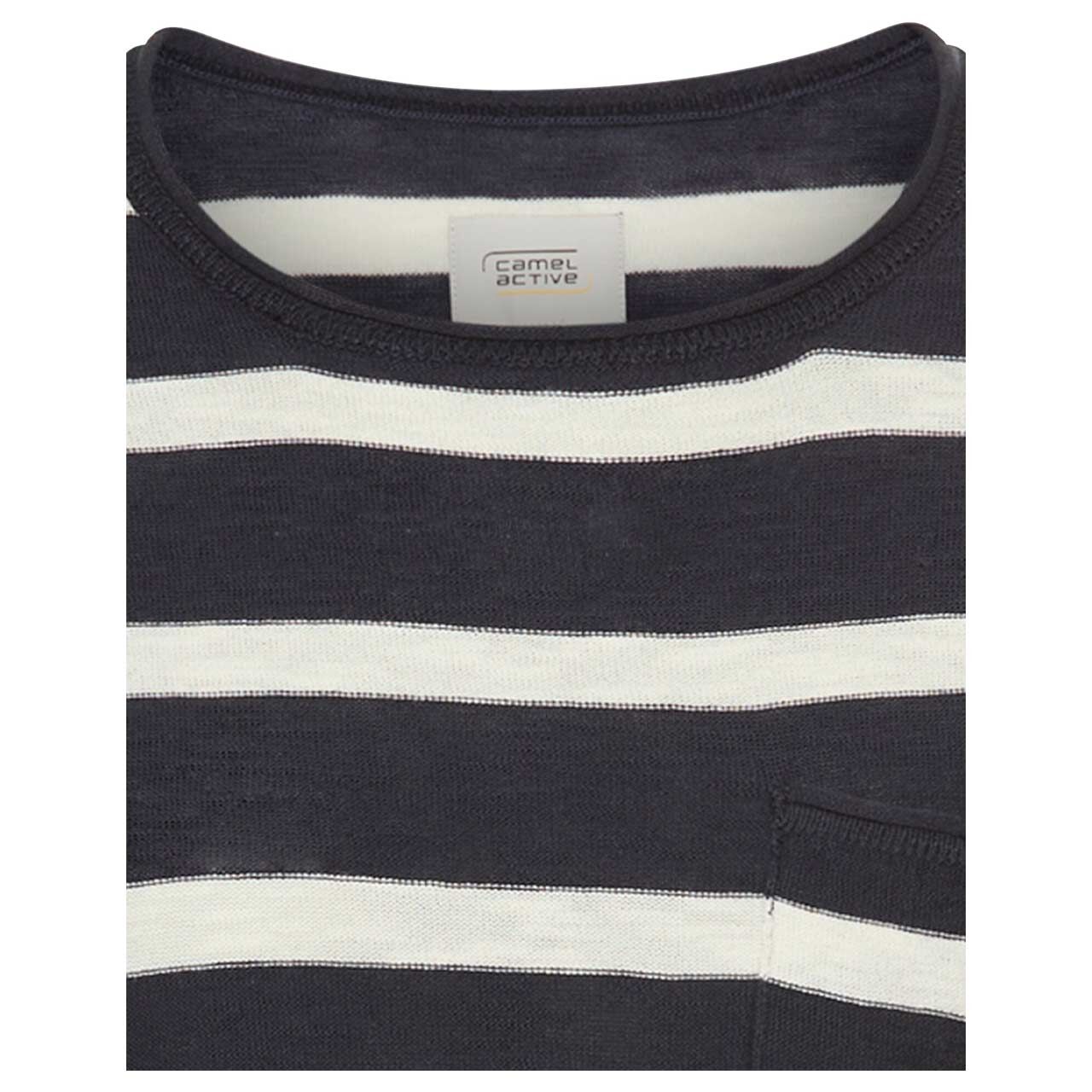 Damen 3/4 Arm Pullover von Camel active in Dunkelblau gestreift, detaillierte Vorderansicht