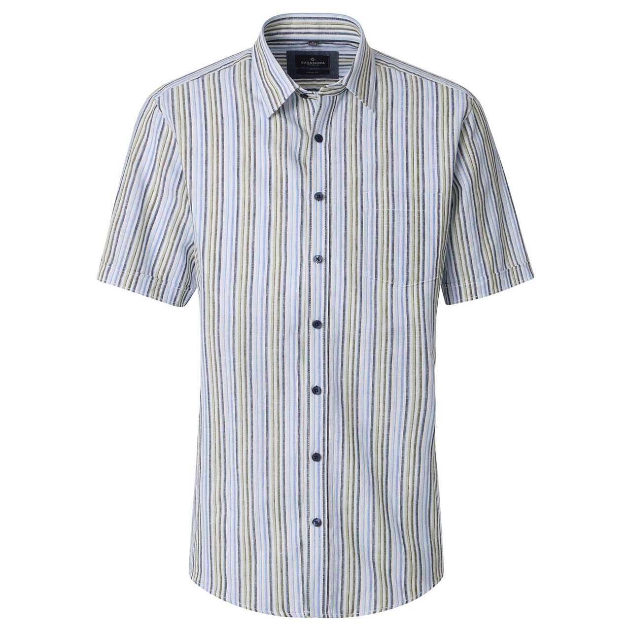 Casa Moda Herren Leinen 1/2 Arm Hemd blue multi stripe