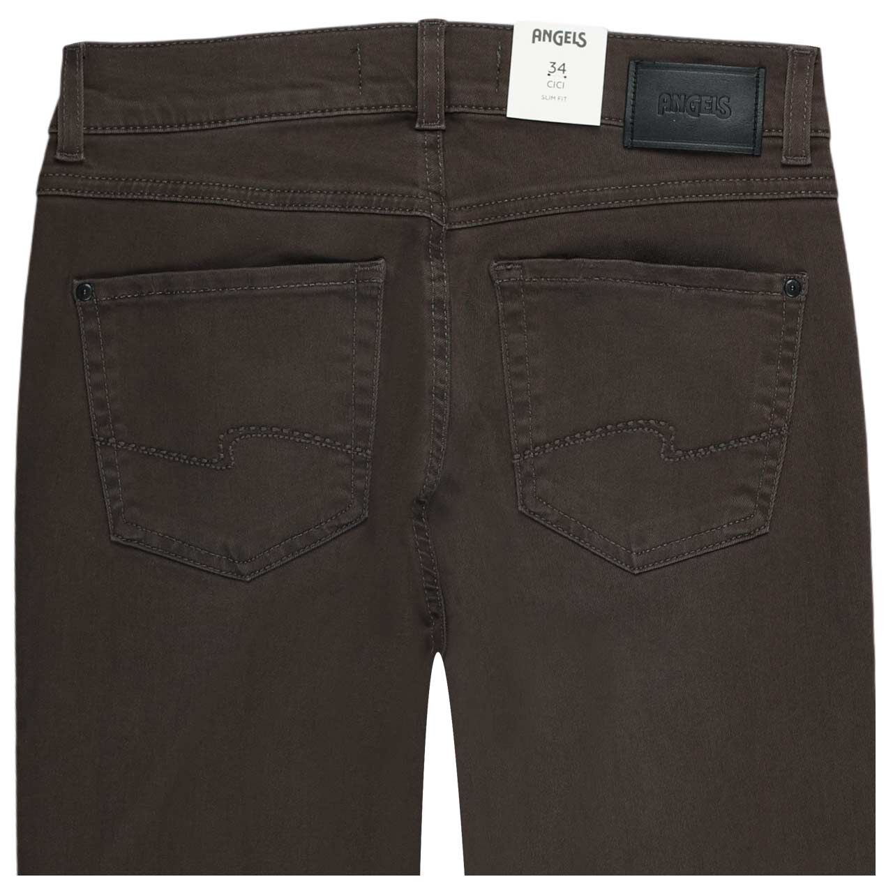 Stretch Damenjeans Cici von Angels in Dunkelbraun angewaschen, detaillierte Rückansicht