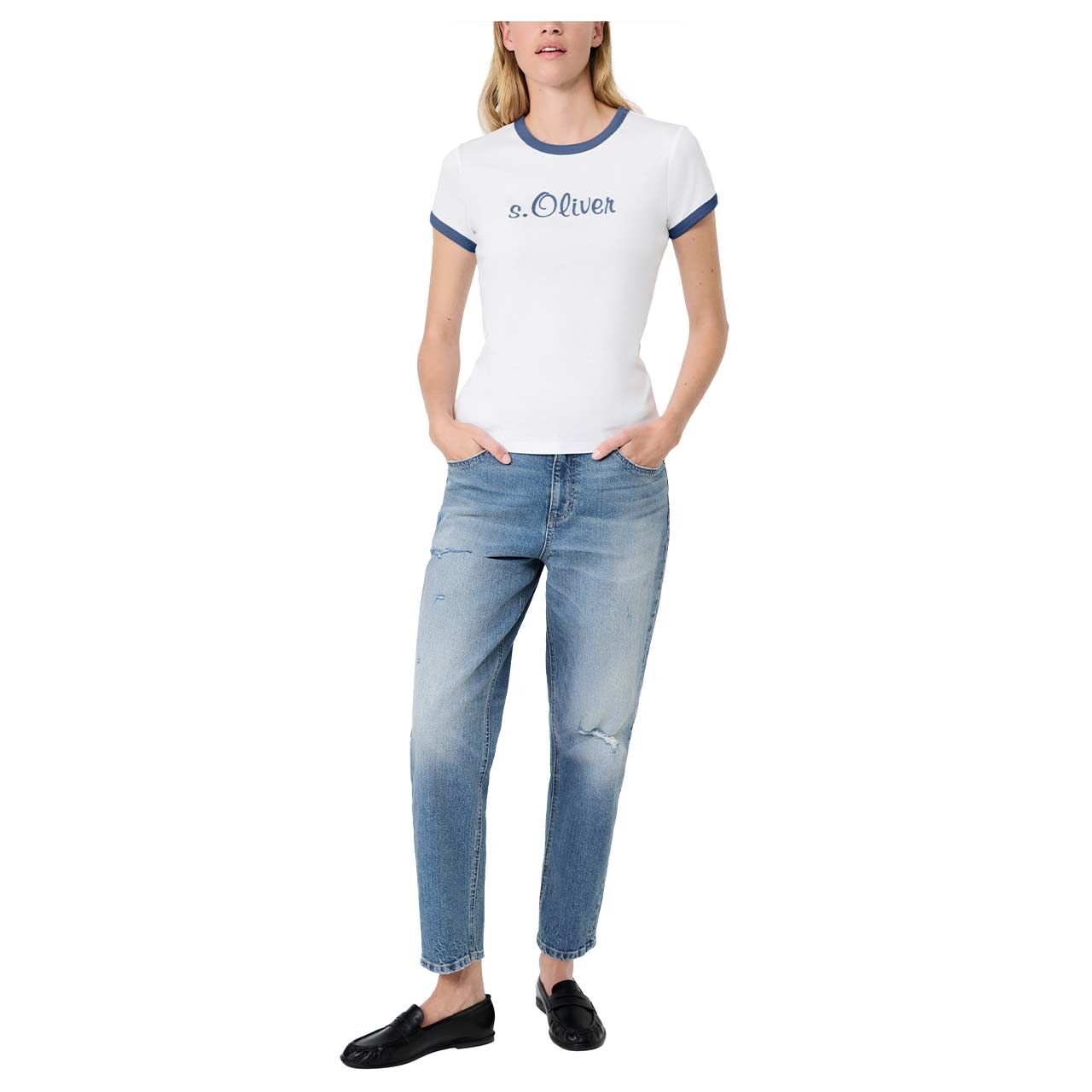 s.Oliver Damen T-Shirt in Weiß mit Print, Ganzkörperansicht am Model