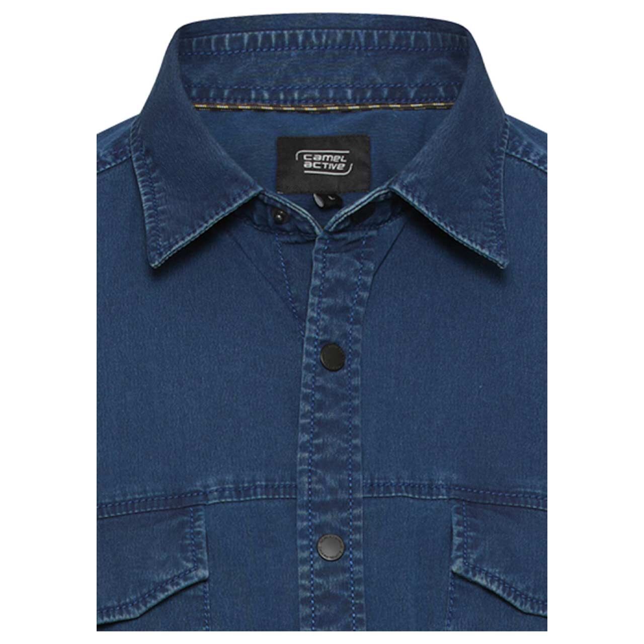 Herren 1/2 Arm Hemd von Camel active in Jeansblau, detaillierte Vorderansicht