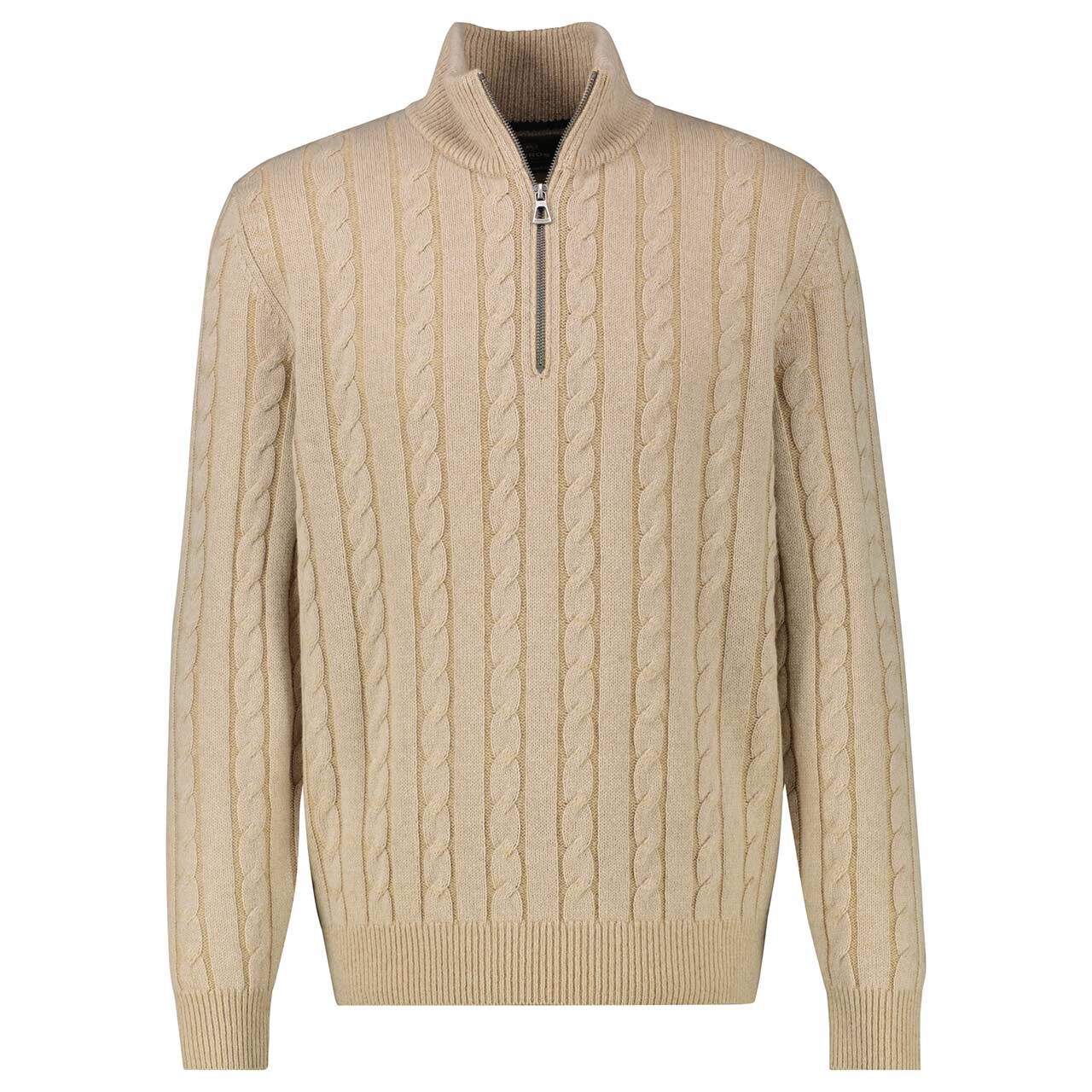 Lerros Herren Pullover Troyer tender beige melange cable knit cashmere