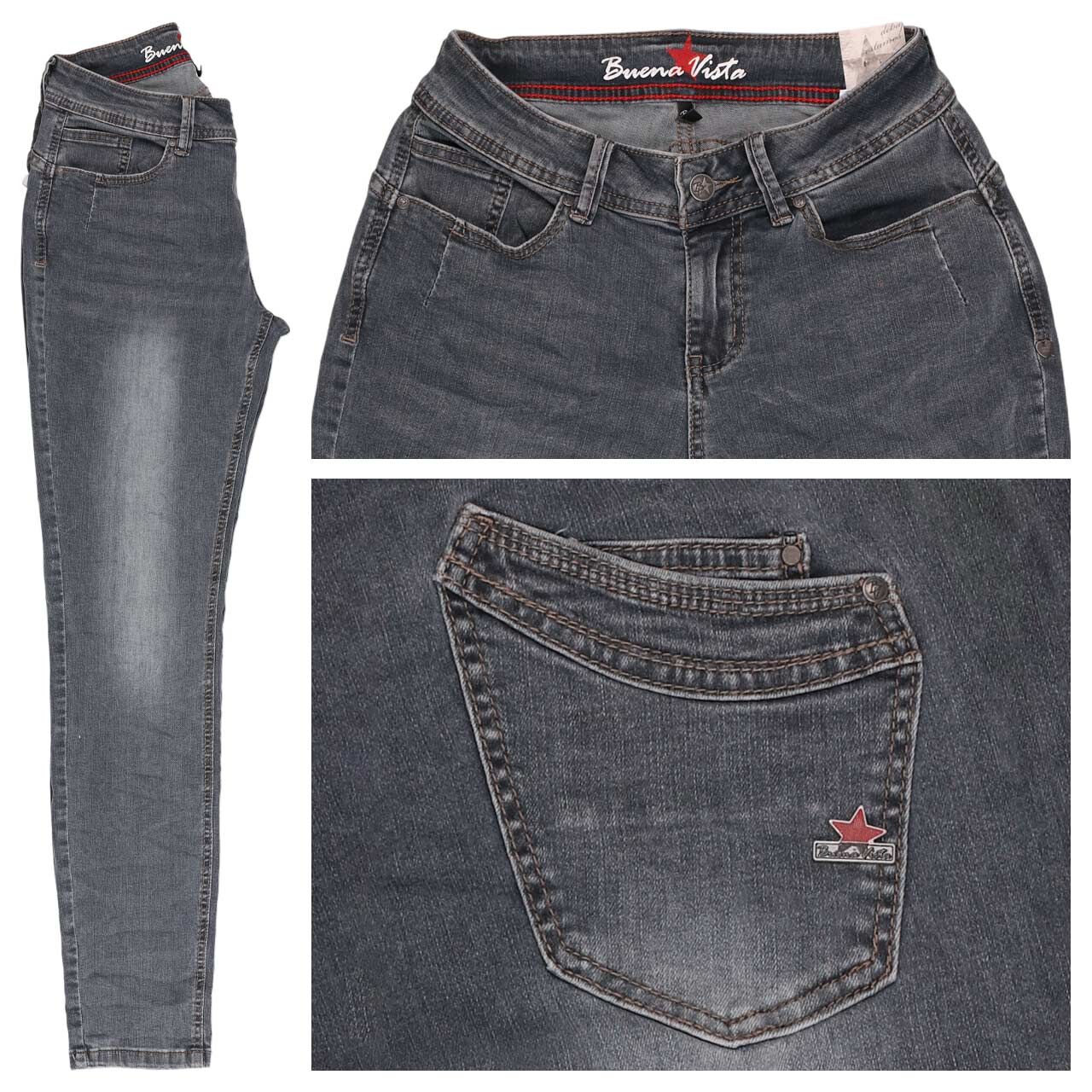 Buena Vista Malibu-Zip High Cropped Stretch Denim Ankle Jeans anthracite denim