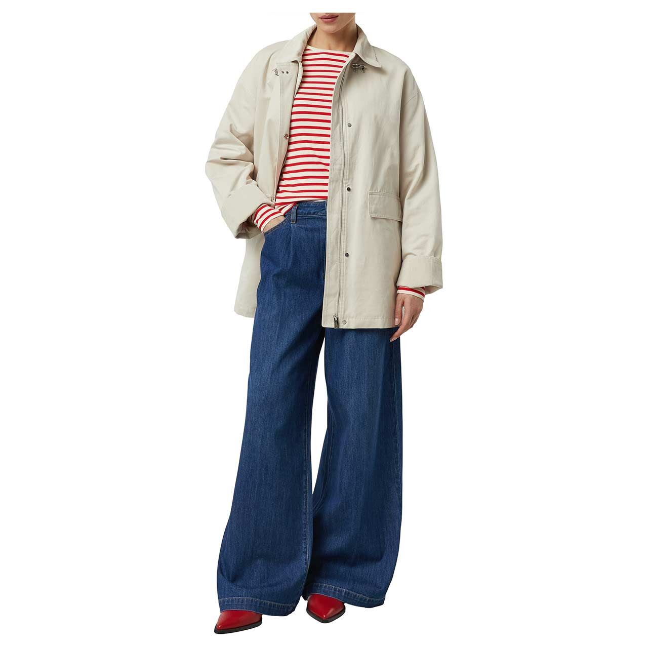 Damen Langarm Shirt von Comma in Rot gestreift, Vorderansicht am Model