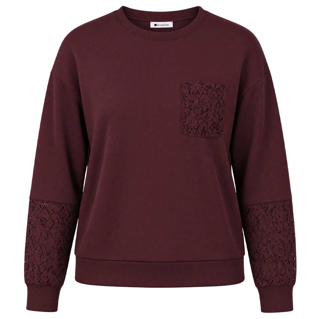Street One Damen Sweatshirt Lace Details berry plum